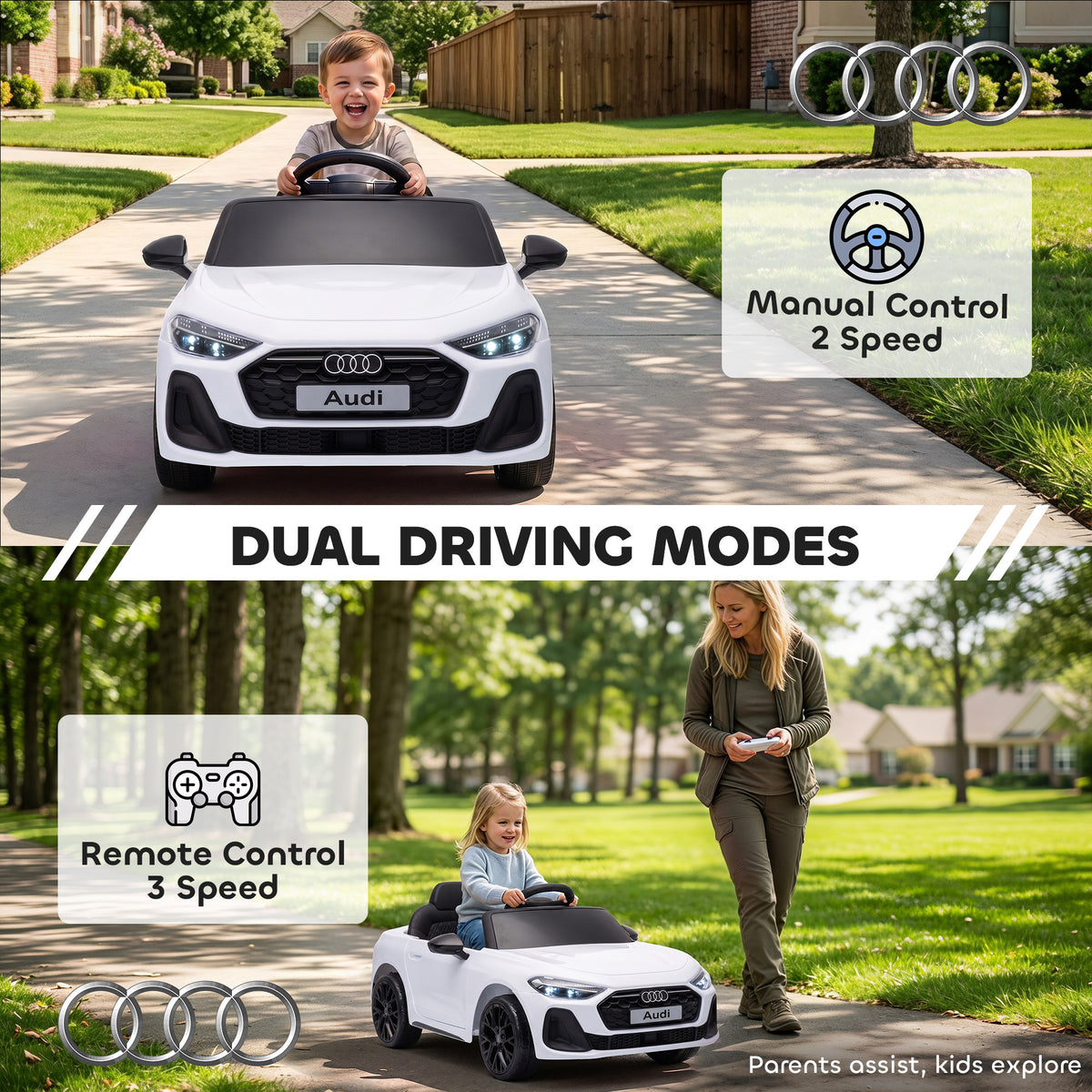 Audi A5L Licensed Electric Ride on Car for Kids 3-6 with Remote Control Dual Motors 4-Wheel Suspension Music, White