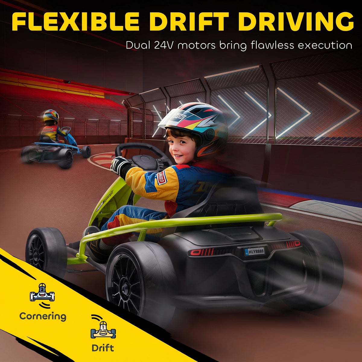 24V Electric Go Kart for Kids, Drift Ride-On Racing Go Kart with Max 8.1 MPH, for Boys Girls Aged 8-12 Years Old, Green