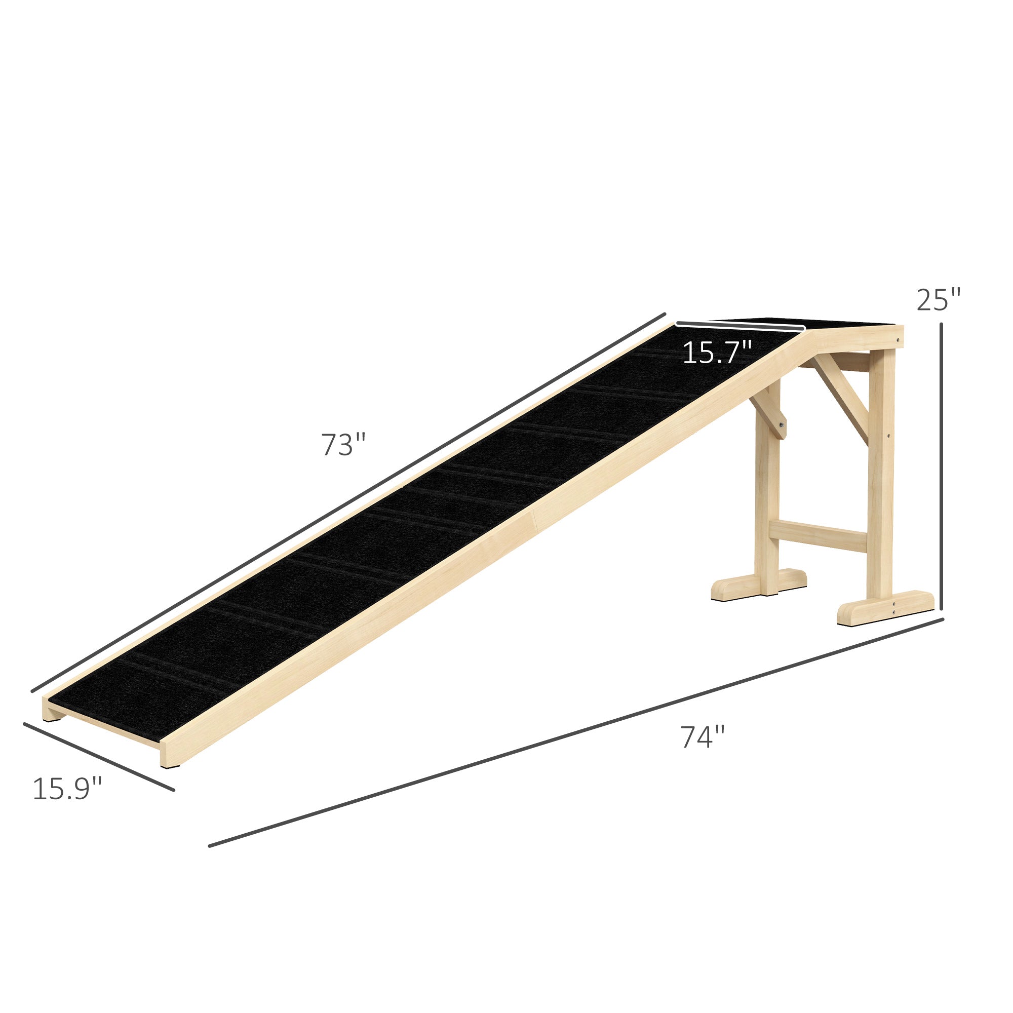 Dog Ramp for Bed, Pet Ramp for Dogs with Non-Slip Carpet and Top Platform, 74" x 16" x 25", Natural - Natural Wood - Image 3