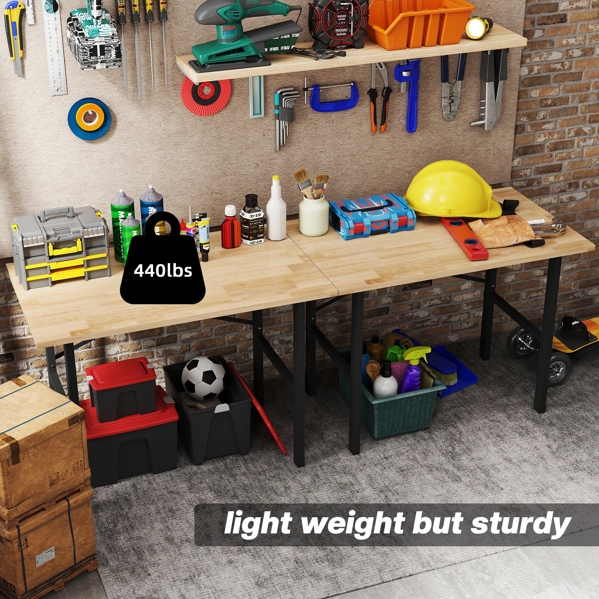 46"L x 28"W Garage Table with X Bar Support and Natural Tabletop, Natural/Black - Natural Wood - Image 7