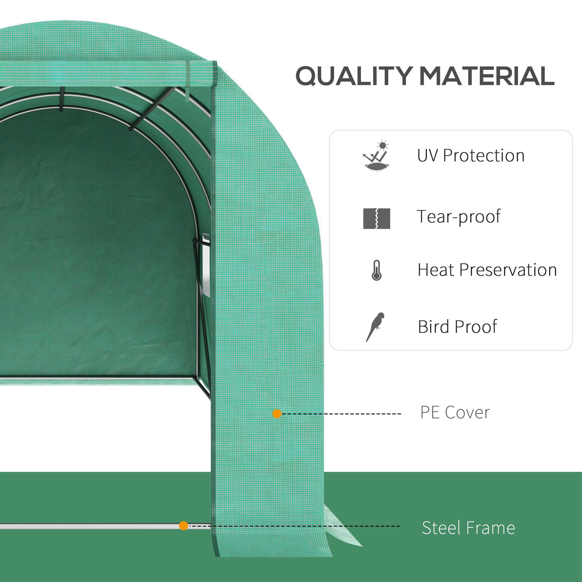 15' x 7' x 6.5' Walk-in Tunnel Hoop Greenhouse, Green House for Outside with PE Cover, Steel Frame, Roll-Up Zipper Door & Windows for Flowers, Vegetables, Tropical Plants, Green - Green - Image 5