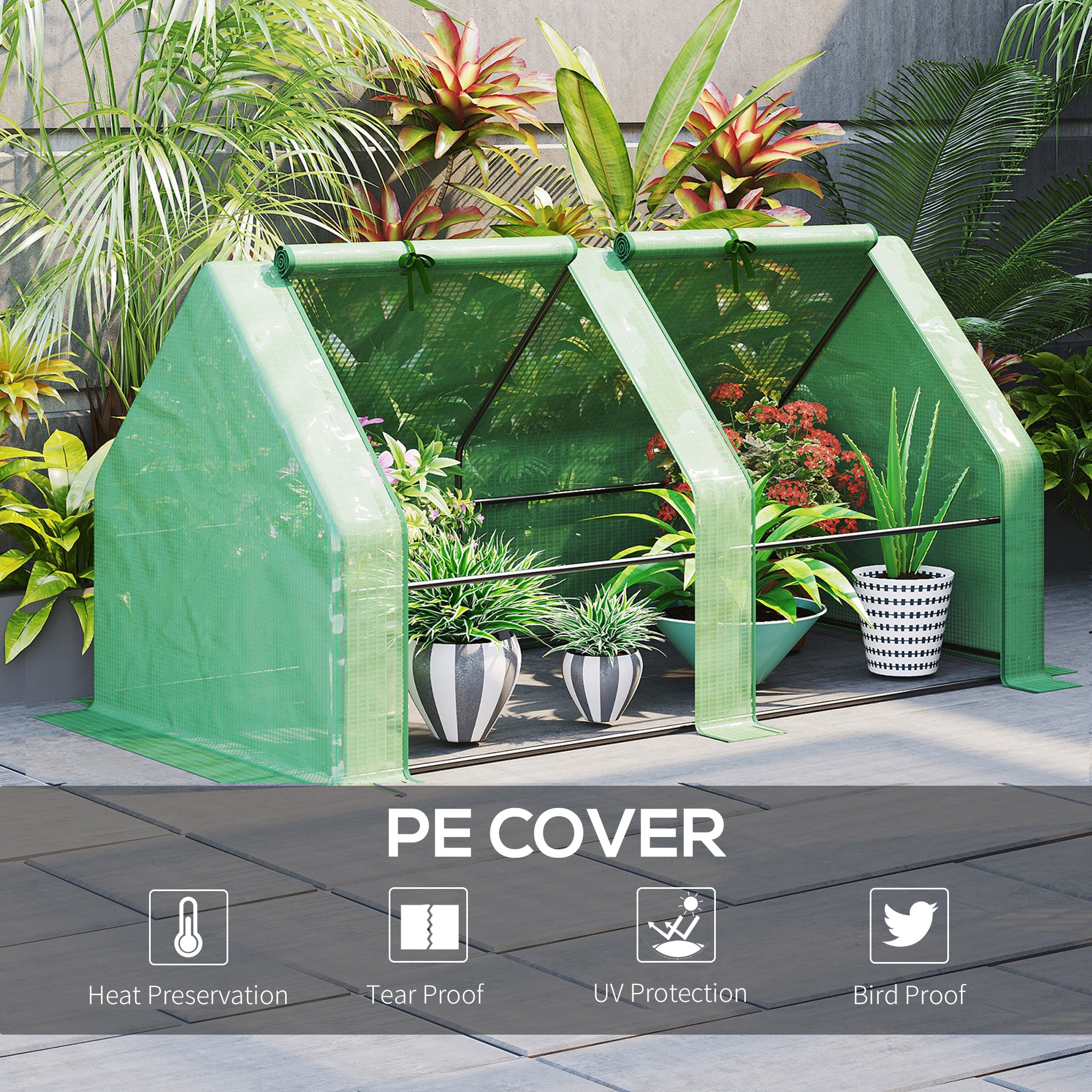 6' x 3' x 3' Mini Greenhouse with Zippered Doors & Roll-up Windows, Portable Plant Hot House with Durable PE Cover, Water Resistant, UV Protected for Outdoor Flowers, Vegetables, Green - Green - Image 4