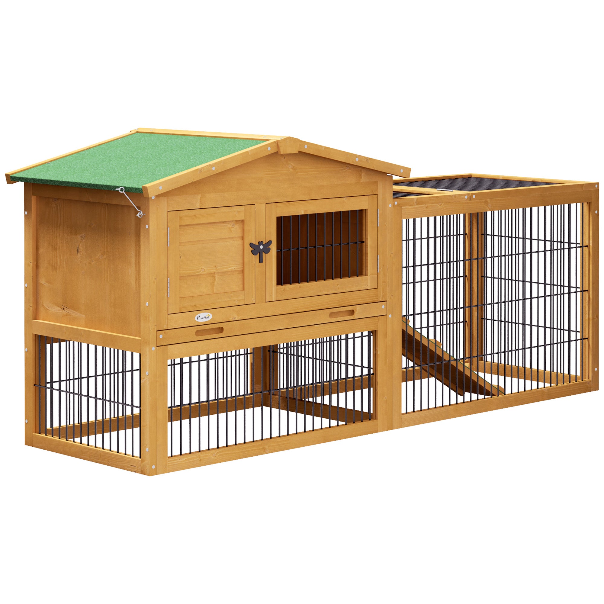 2 Level 59" Outdoor Rabbit Hutch with Openable Top, Yellow - Yellow