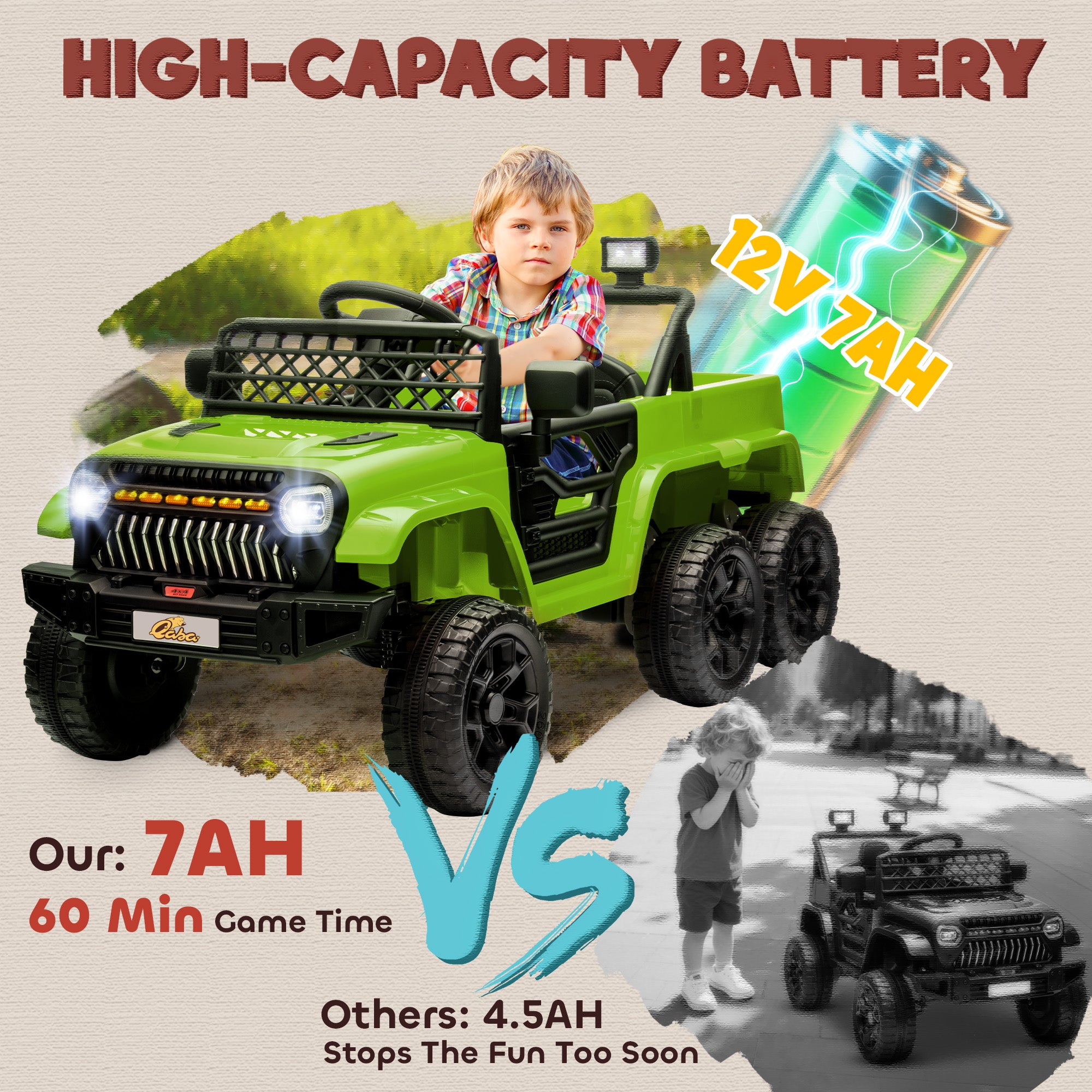 12V 4x4 Kids Electric Car w/ 2WD/4WD Switchable, Remote Control, Spring Suspension System, Back Trailer, Camouflage
