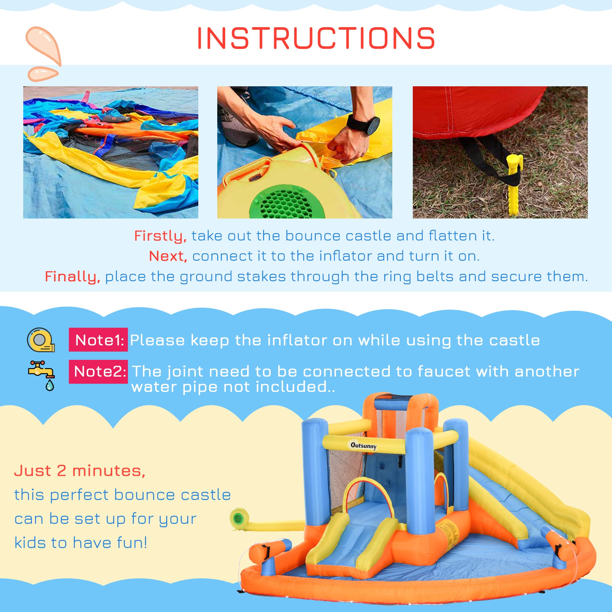 5-in-1 Kids Inflatable Bounce House Jumping Castle with Water Pool, Slide, Climbing Walls & 2 Water Guns
