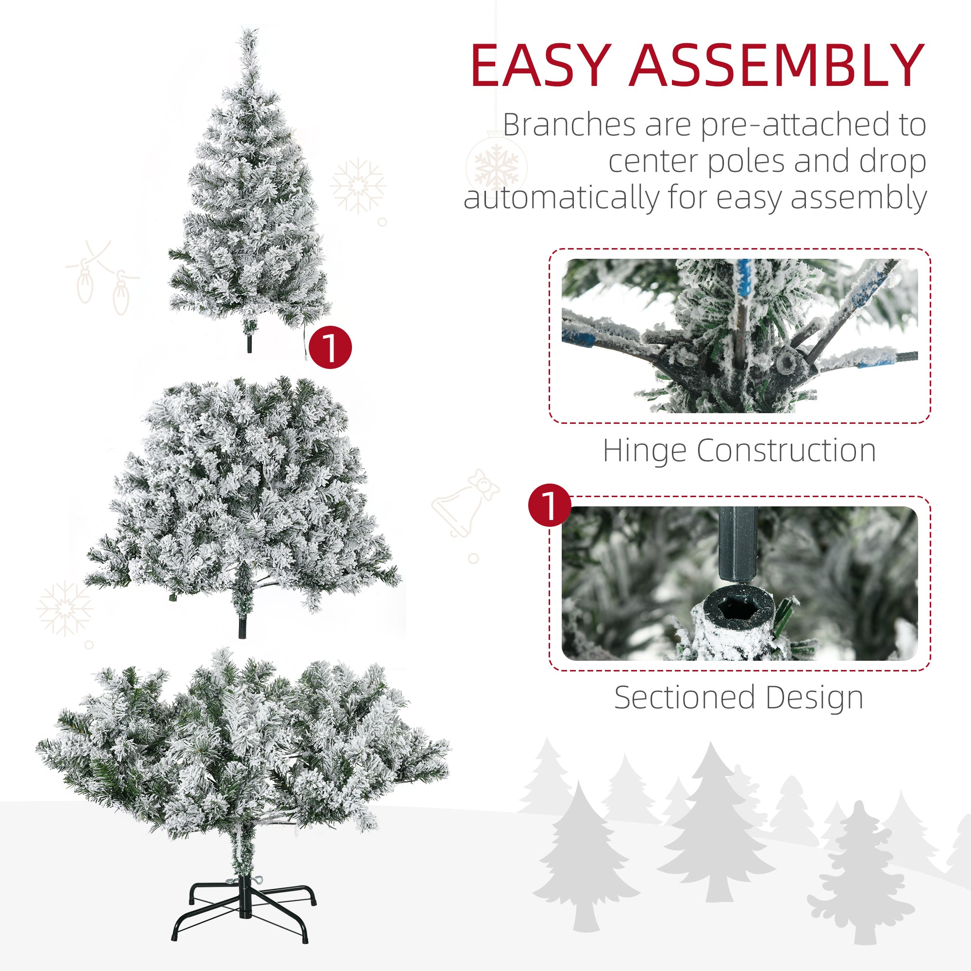 6' Prelit Artificial Flocked Christmas Trees, with Snow Frosted Branches, Warm White LED Lights, Auto Open