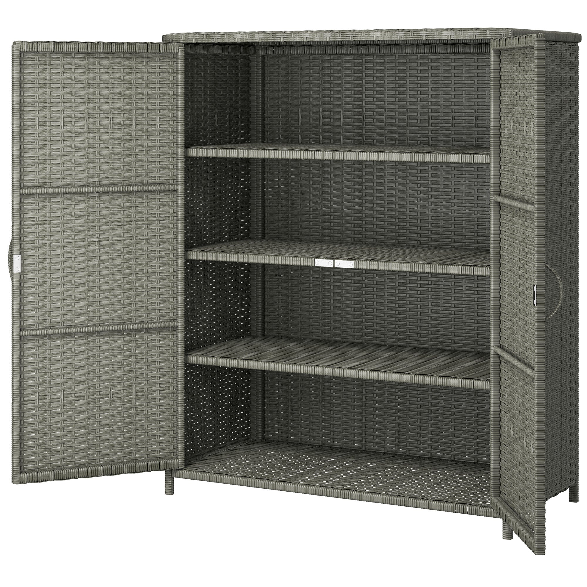 Rattan Wicker Outdoor Storage Cabinet with 4 Shelves and 2 Doors for Garden Pool Towel Storage, Dark Gray - Dark Gray