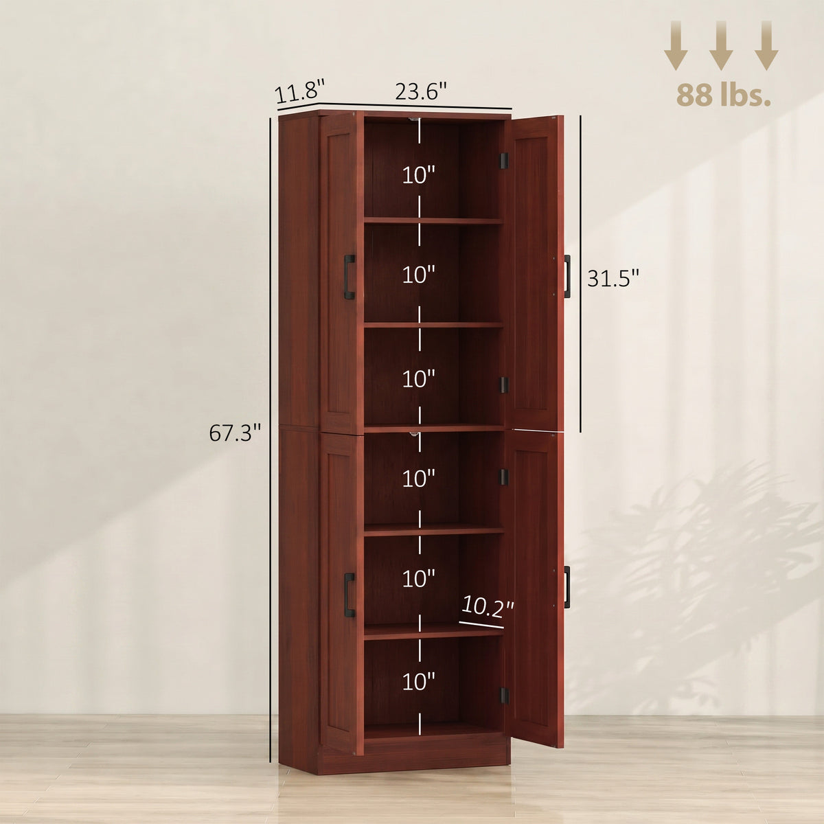 Freestanding Kitchen Pantry, 4-Door Kitchen Pantry Cabinet with Adjustable Shelves and Doors, Dark Brown