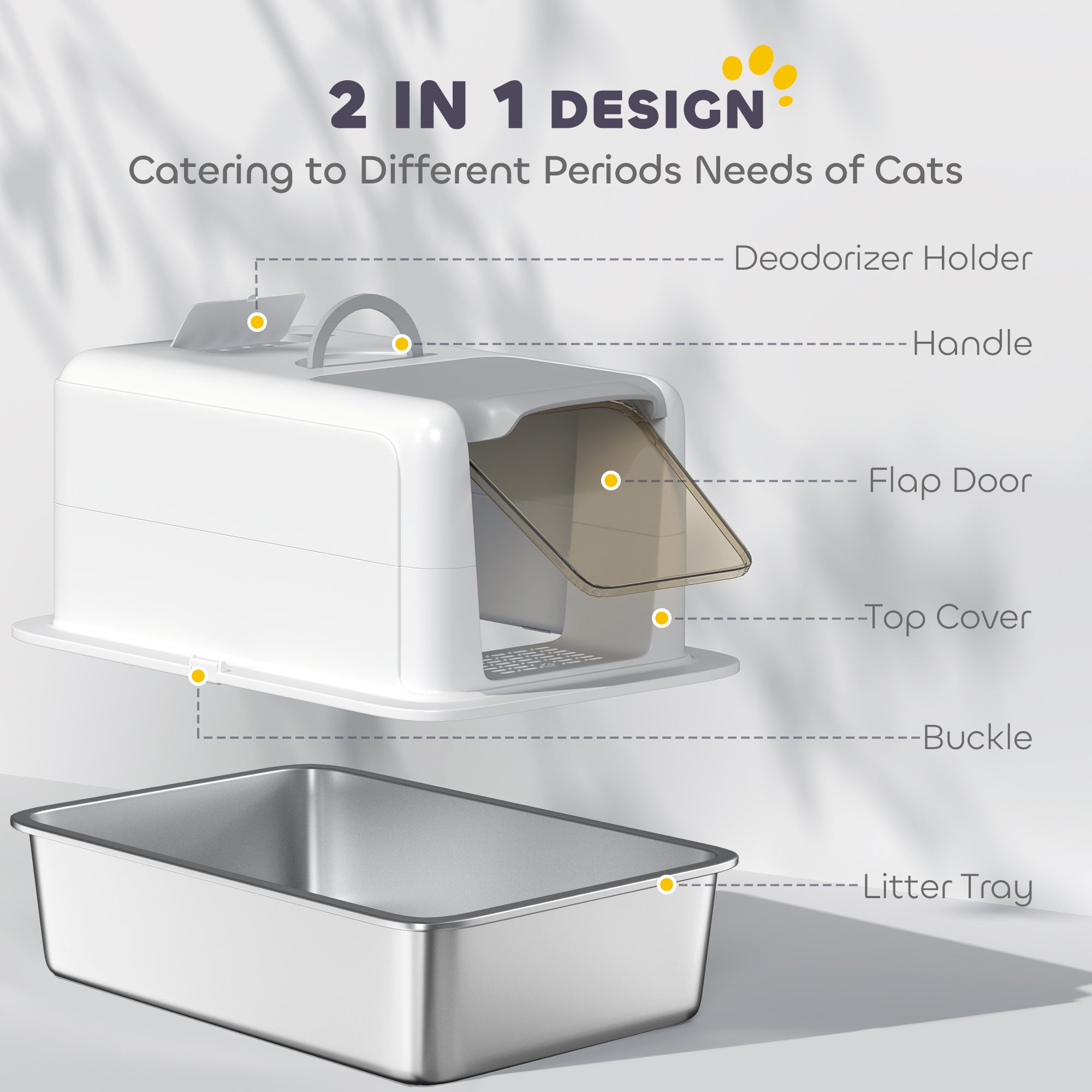 2 in 1 Stainless Steel Cat Litter Box with Removable Lid, Scoop, Filter Bags, for Small to Large Cats, White - White - Image 6