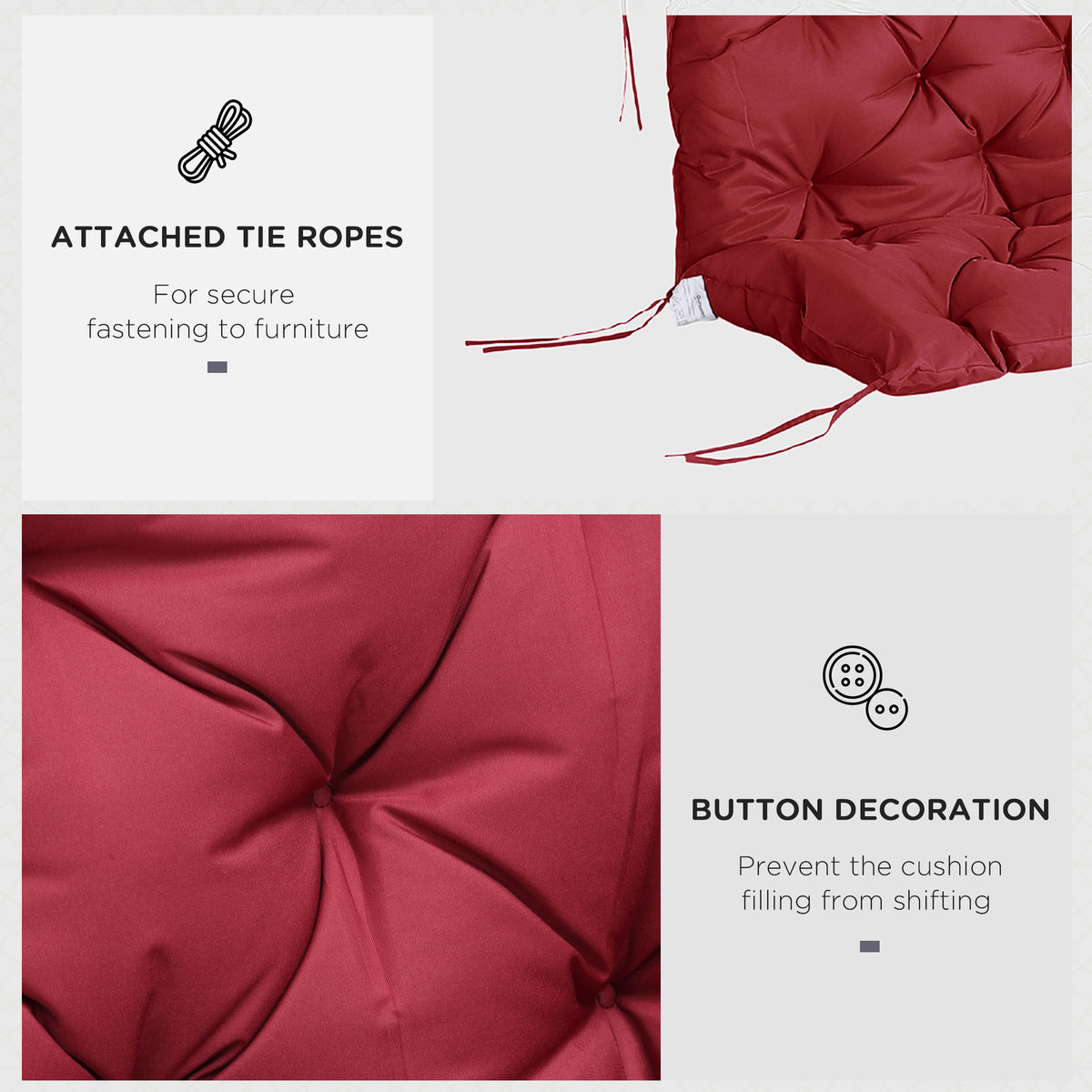 59" x 38" Tufted Bench Cushion for Outdoor Furniture, 3-Seater Replacement for Swing Chair, Patio Sofa/Couch, Wine Red