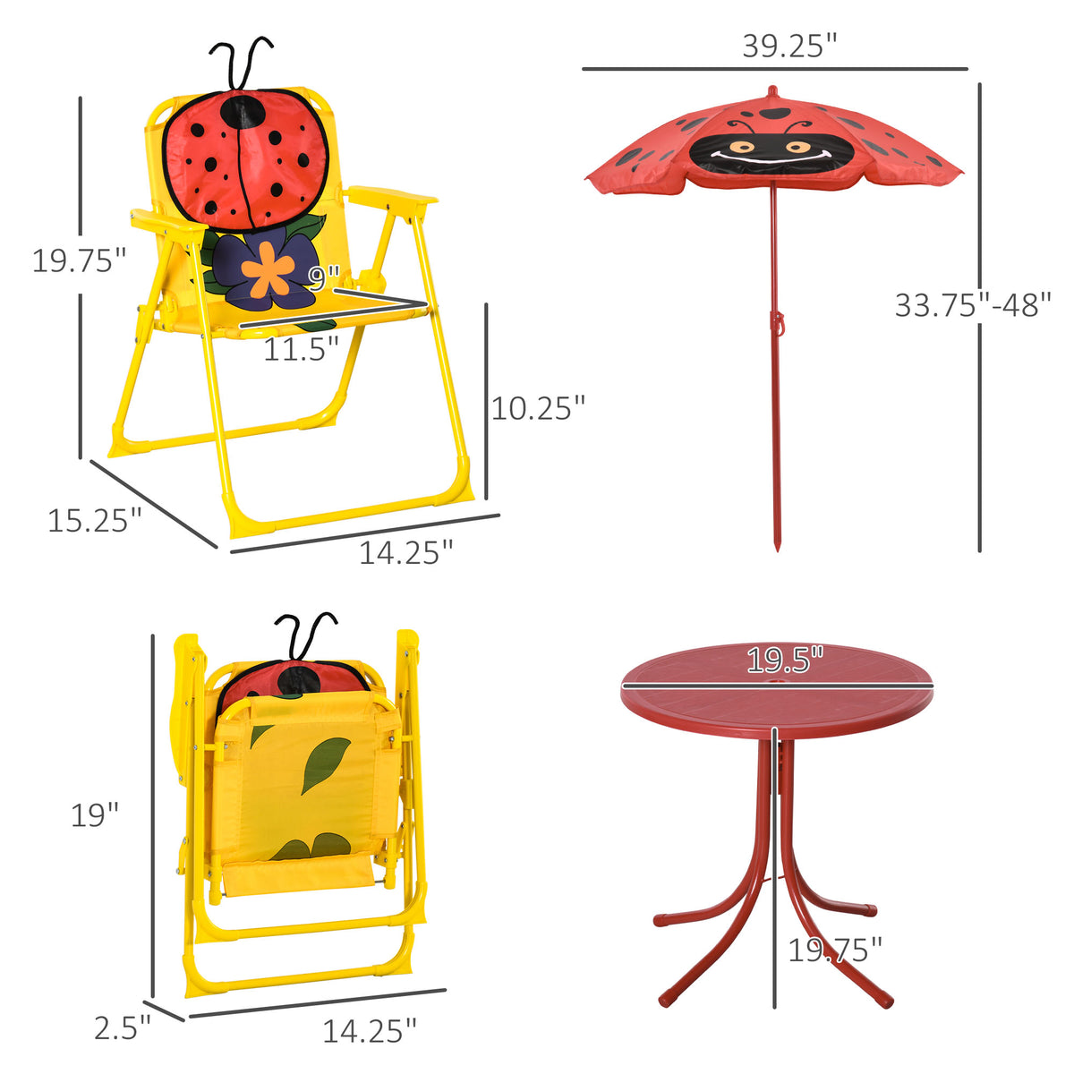 Kids Table and Chair Set, Outdoor Folding Garden Furniture, Picnic Table for Patio Backyard, with Removable & Height Adjustable Sun Umbrella, Red