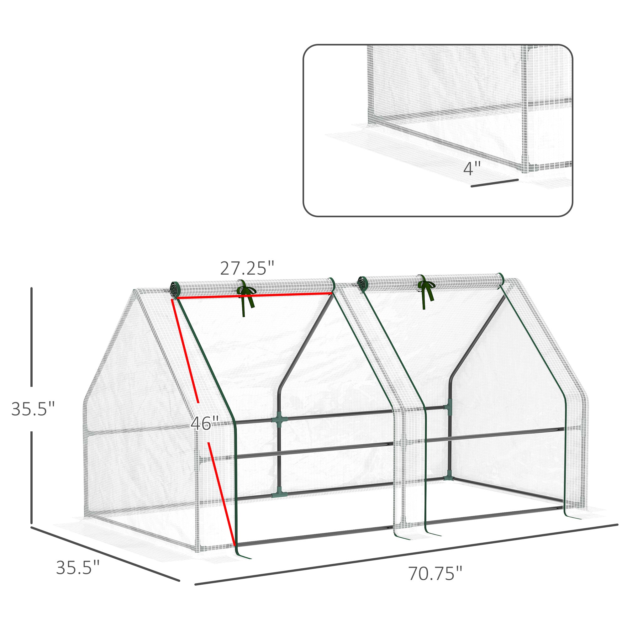 Portable Mini Greenhouse, Outdoor Garden with Large Zipper Doors and Water/UV PE Cover, 6' x 3' x 3', White - White - Image 3