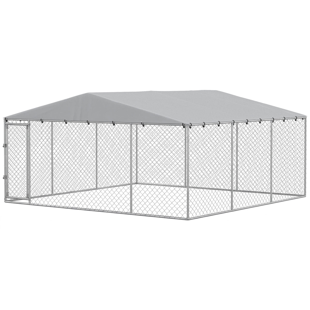 13' x 13' x 6.5' Dog Kennel Outdoor for Small Medium Dogs with Waterproof Roof, Silver