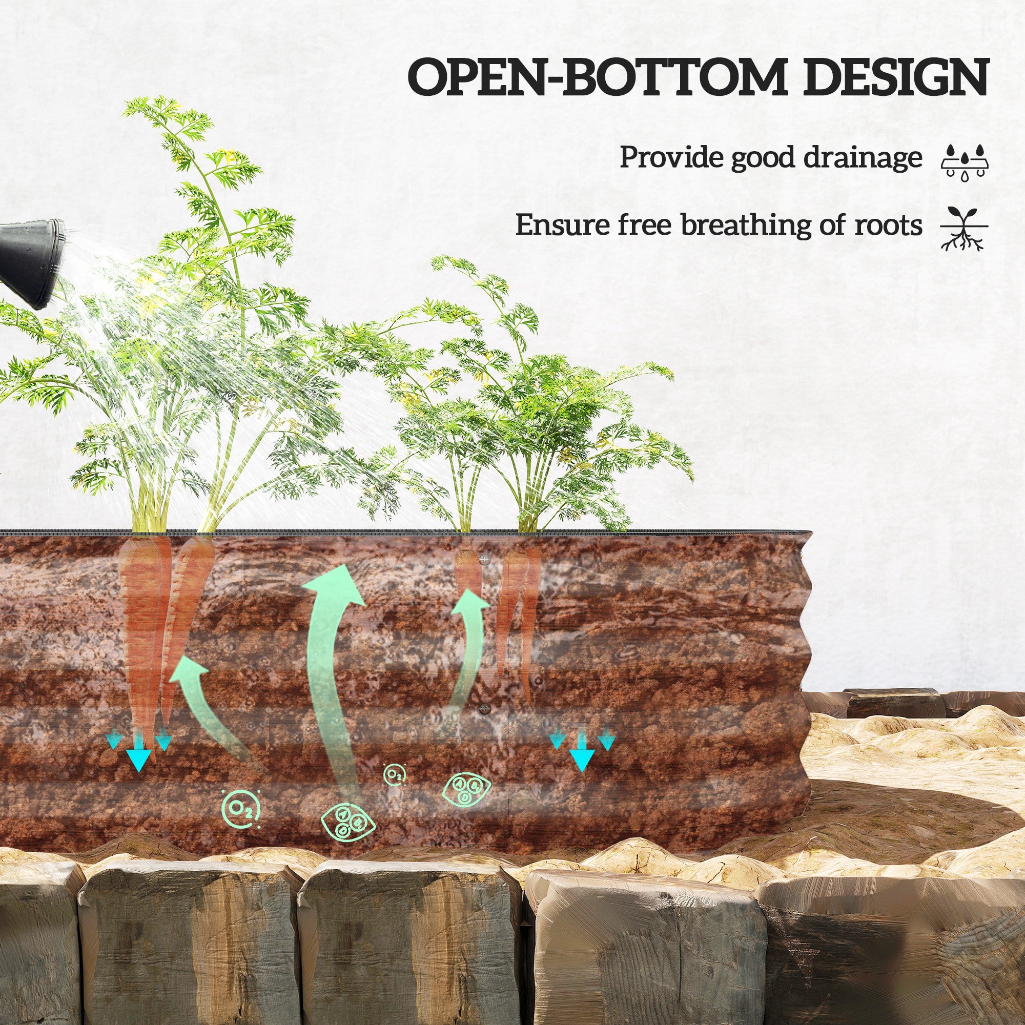 3.4' x 2' x 1' Galvanized Raised Garden Bed Kit, Metal Planter Box with Safety Edging, Brown - Brown - Image 5