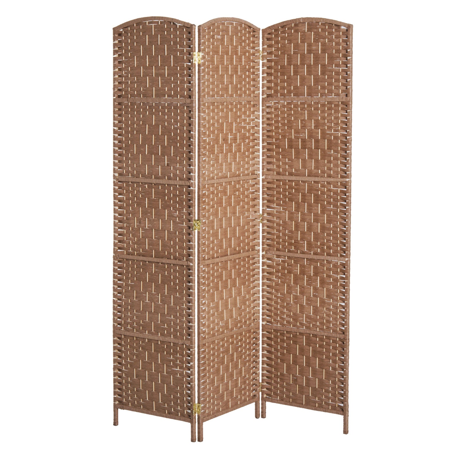 6' Tall Wicker Weave 3 Panel Room Divider Wall Divider, Natural Wood
