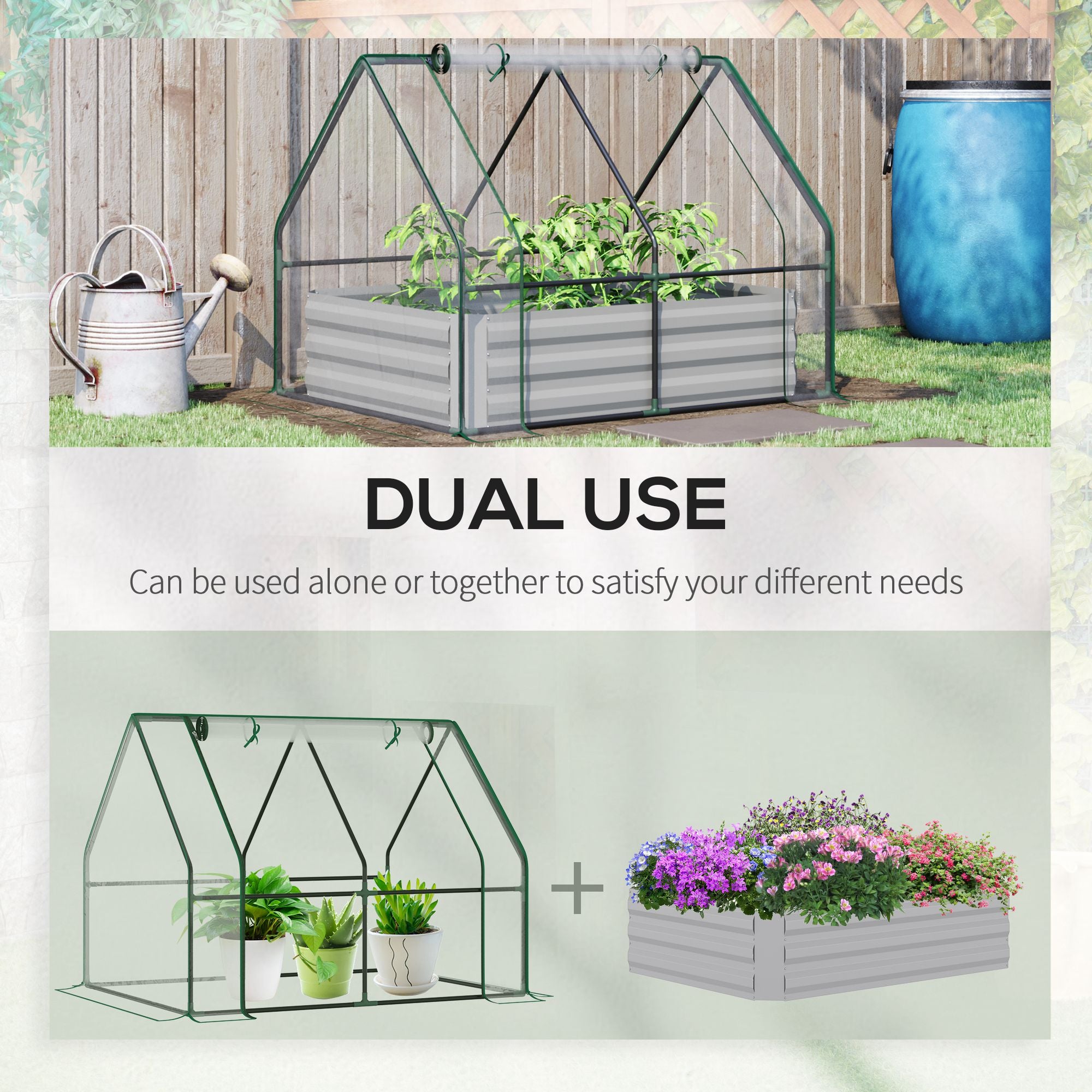 Raised Garden Bed with Cover, Outdoor Galvanized Metal Planter Box Kit, 4 x 3 ft Mini Greenhouse with 2 Large Screen Windows, for Growing Flowers, Vegetables and Herbs, Clear - Clear - Image 4