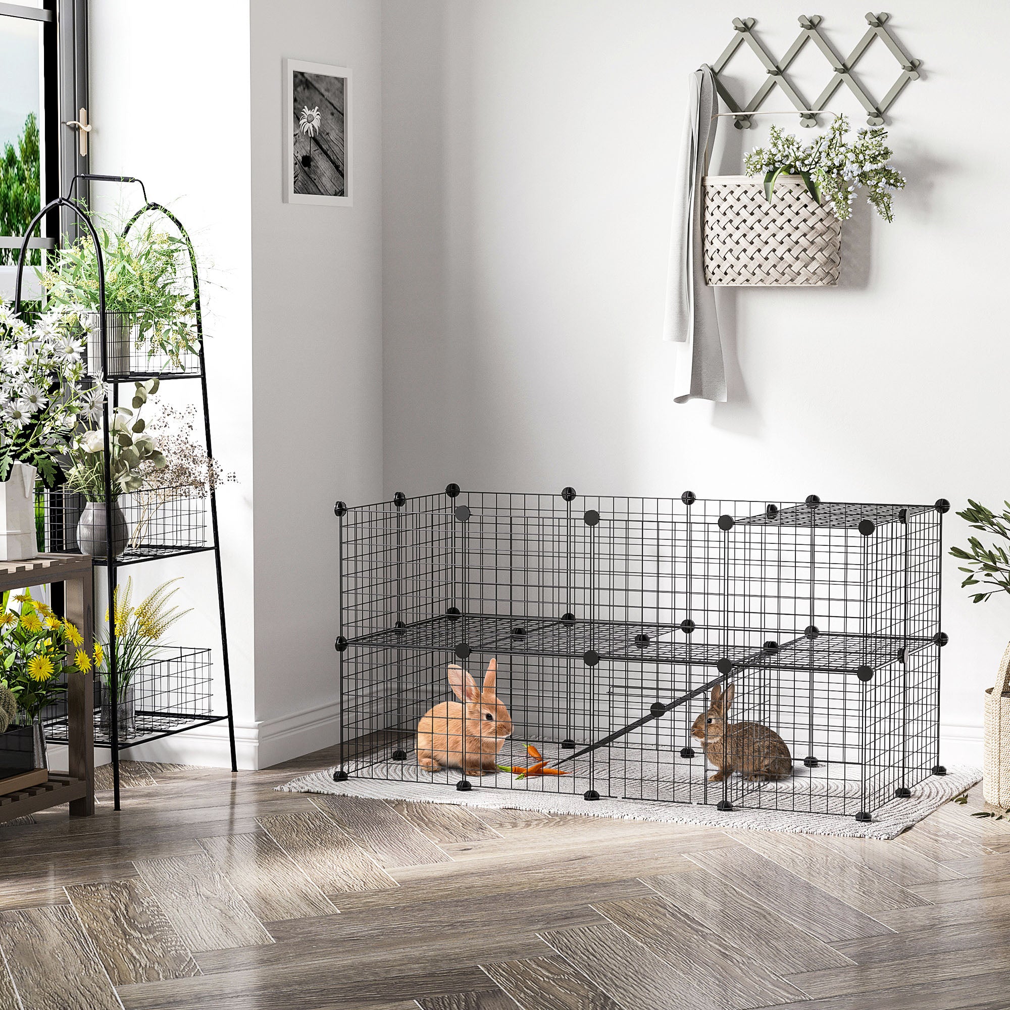 36 Panels Small Animal Playpen with Door, DIY C & C Cage for Guinea Pigs with Ramp, Portable Metal Wire Yard for Rabbit, Hedgehogs, 14 x 14 in - Black - Image 2