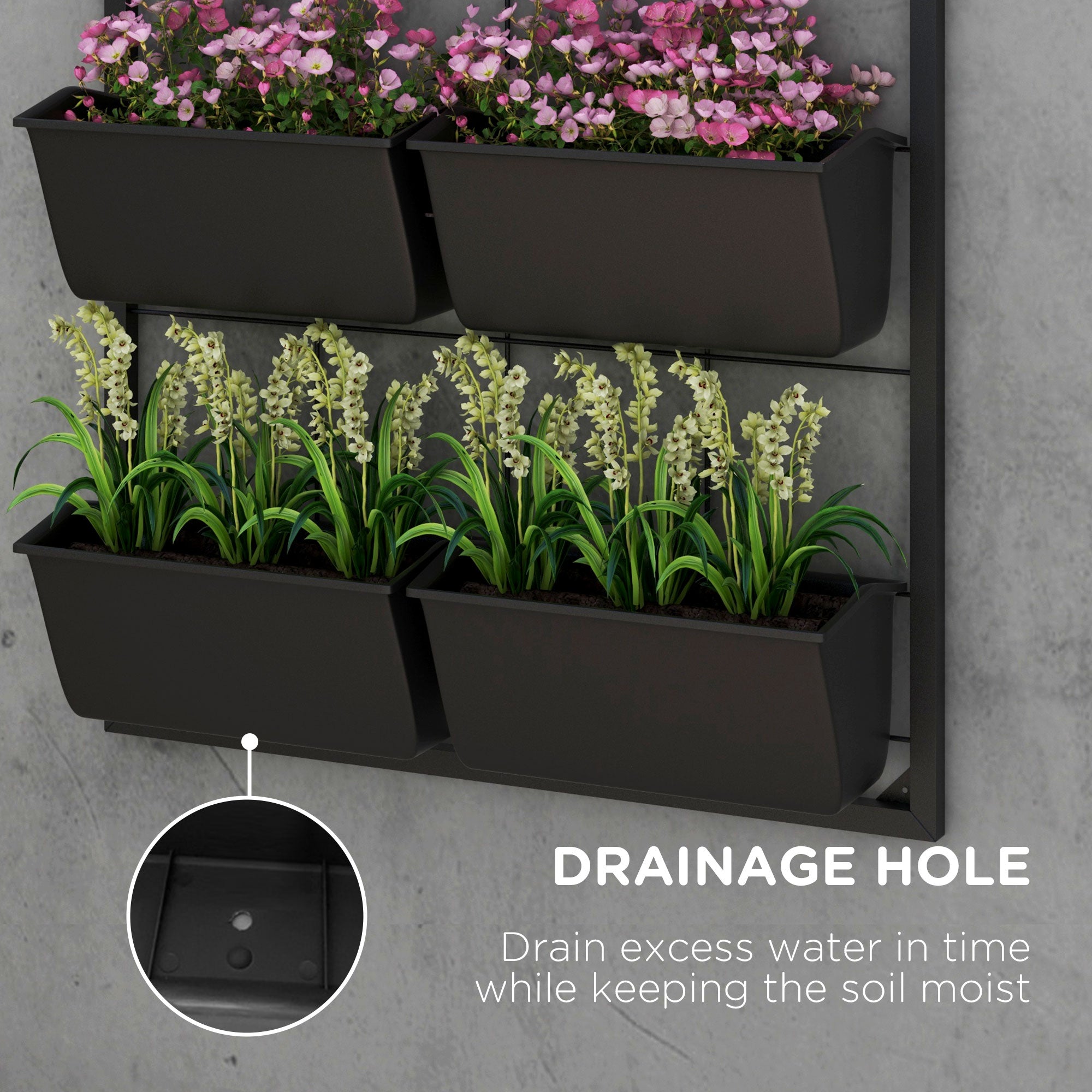 3-Tier Hanging Planter with 6 Pots for Indoor and Outdoor Use, Wall Planter, Self Draining & Wall Mounted, Black - Black - Image 6