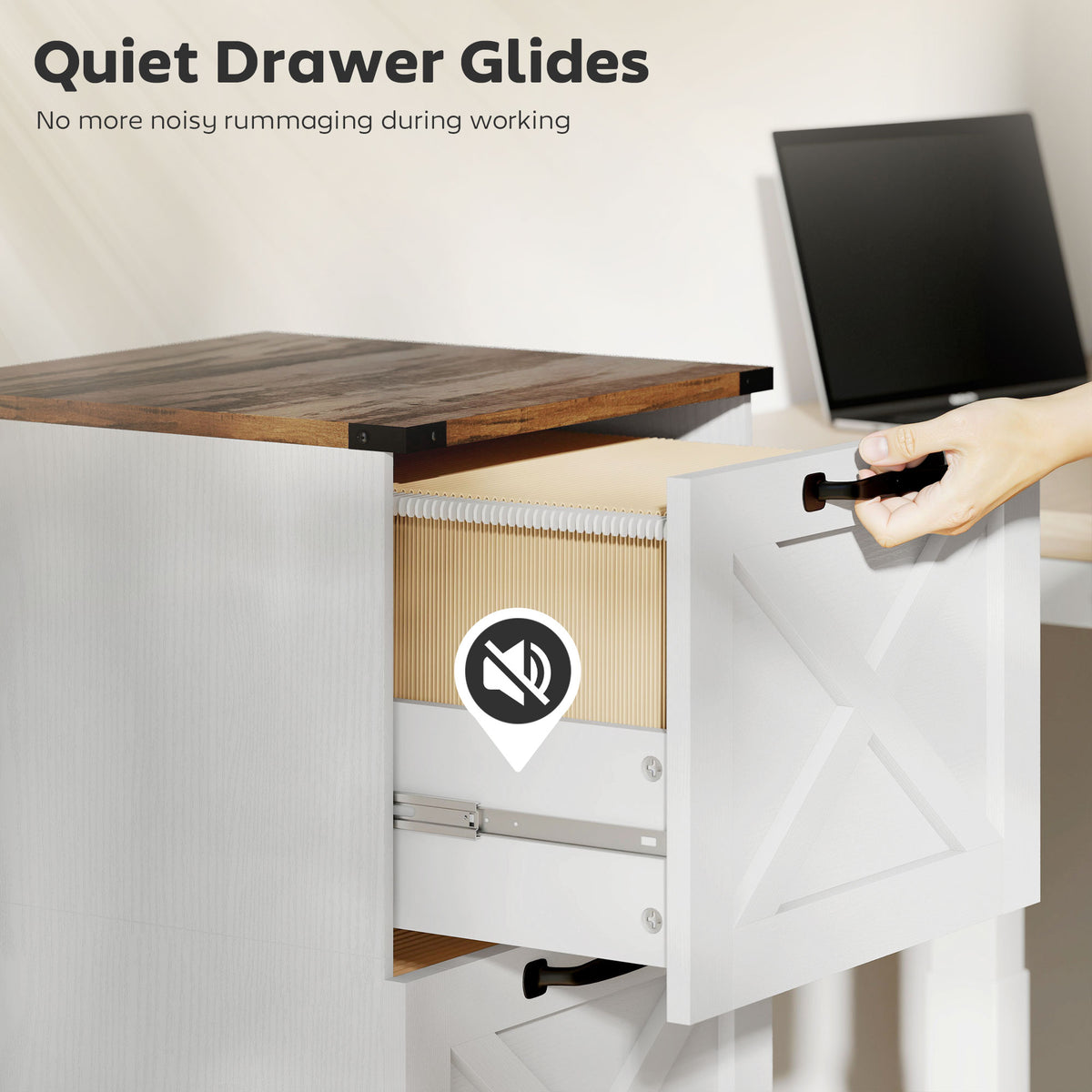 Vertical Storage Drawers Farmhouse X Pattern Printer Stand Fits Letter Files 4 Drawers White