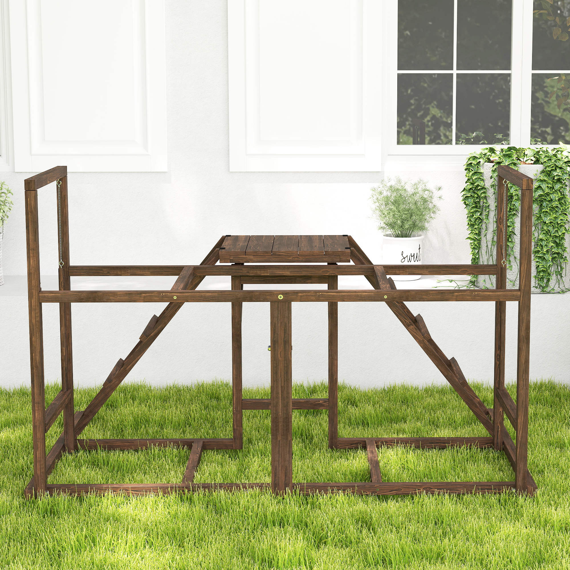 Chicken Activity Play Set with Multiple Chicken Perches, Swing, Ladder, Platform for 3-4 Chickens, Coffee - Coffee - Image 8