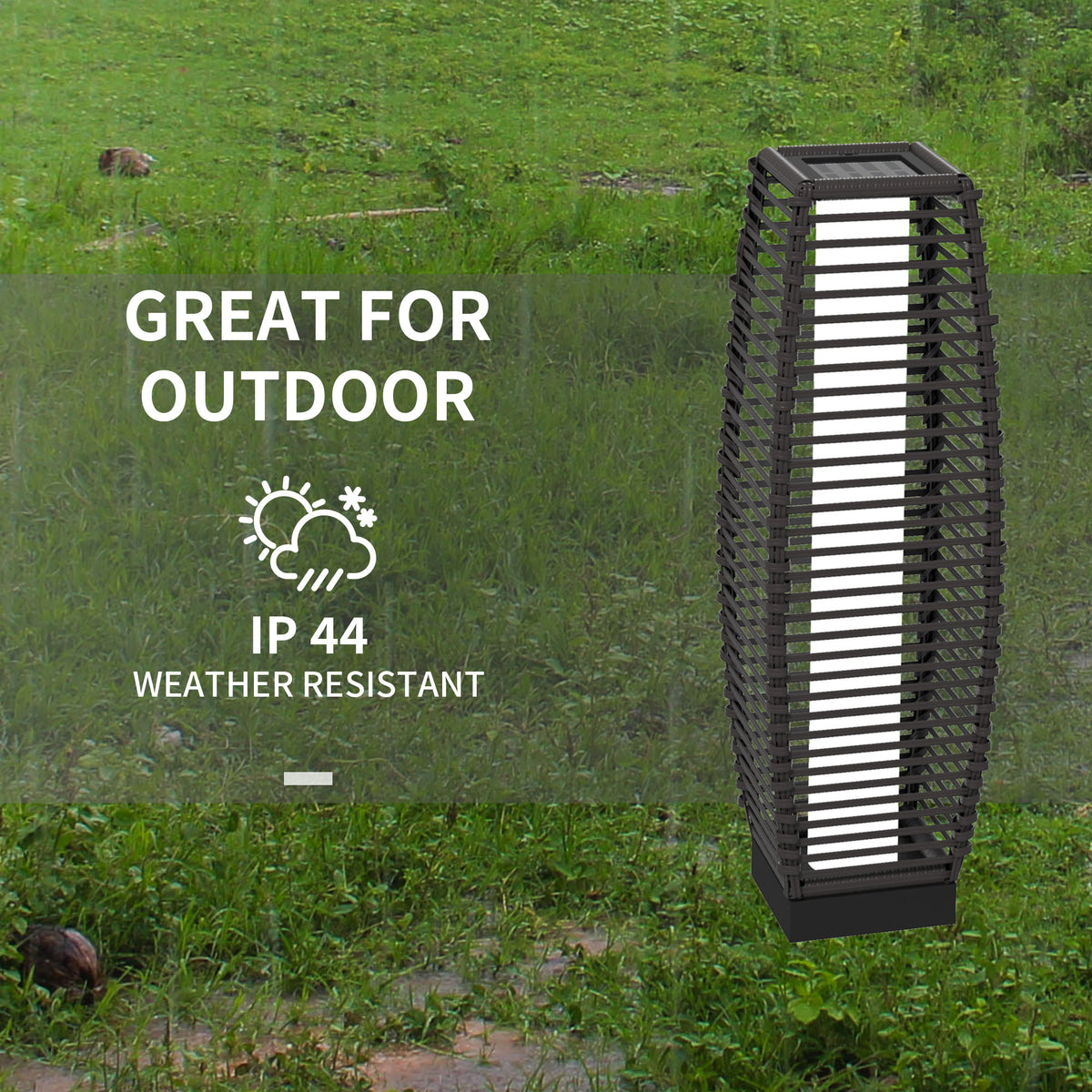 Solar Floor Lamp, Outdoor Rattan Garden Lantern Pathway Light & Decorative Driveway Lighting with Auto LED Lights, Gray