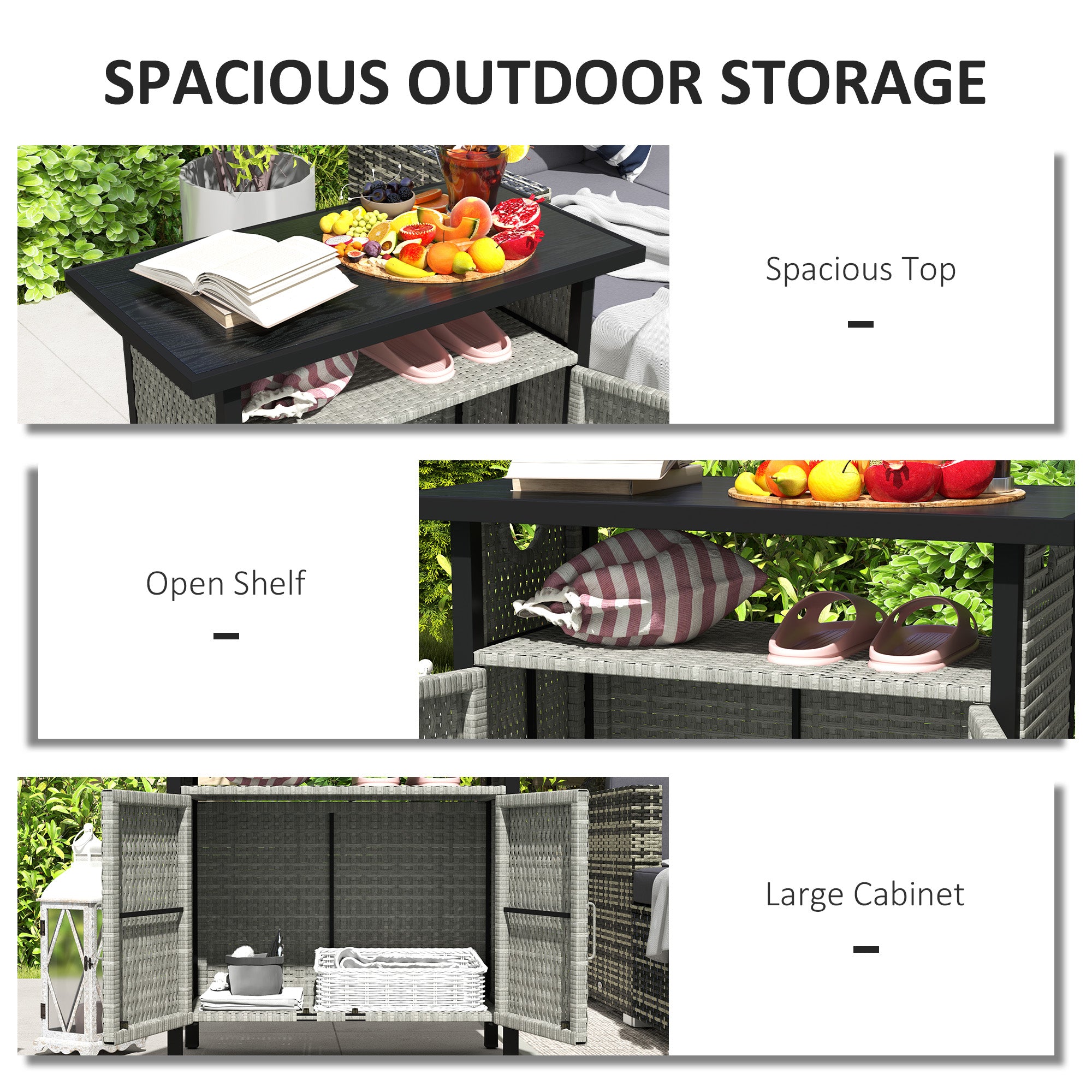 Outdoor Pool Towel Storage Cabinet Organizer, Outdoor Bar Table with Shelf and Cabinet, Pool Towel Holder Pool Valet with Weather-Resistant PE Rattan and Steel Frame, Gray - Gray - Image 4