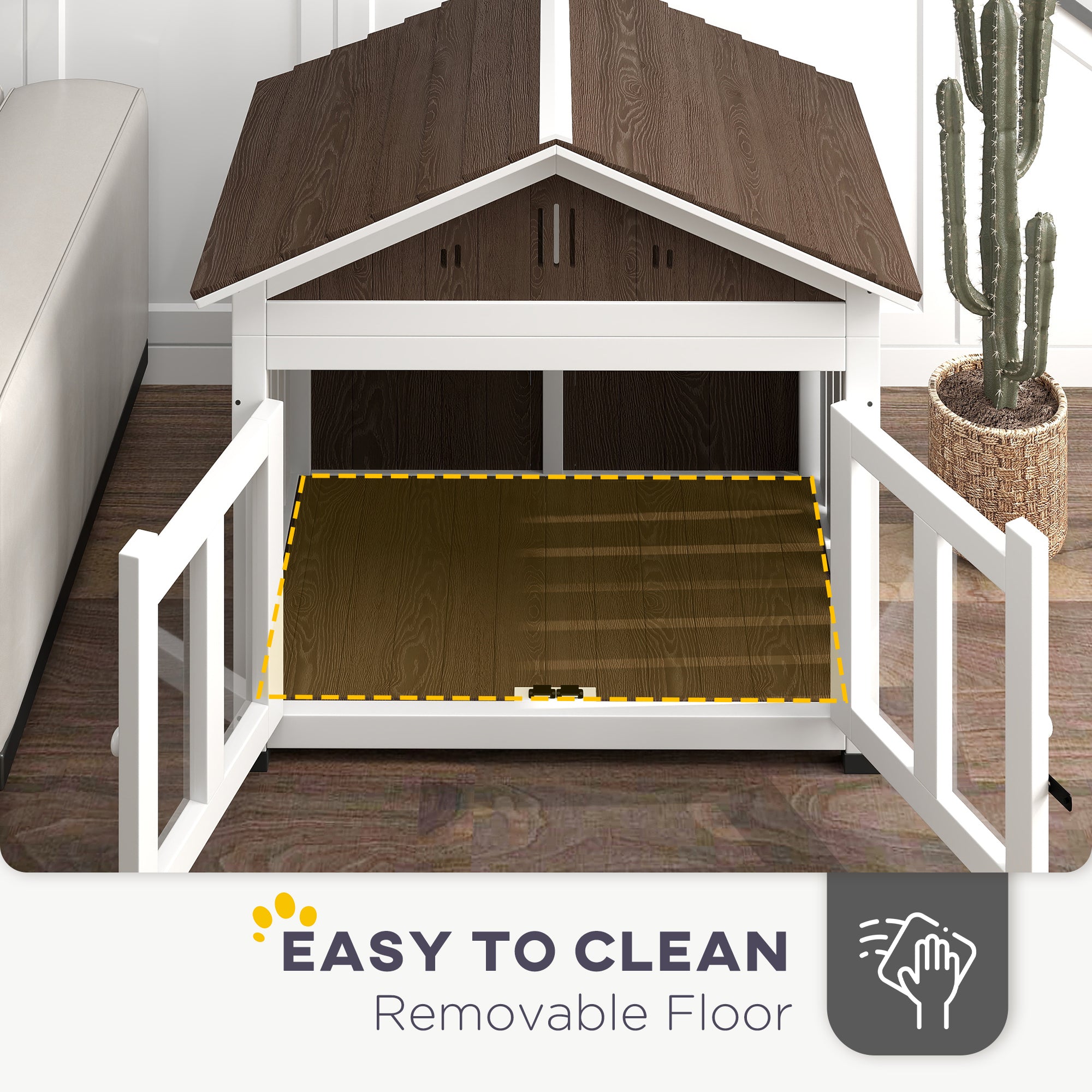 40"L Wooden Dog House Outdoor Indoor for Small, Medium, Large Dogs, with Air Vents & Elevated Removable Floor - Brown - Image 5