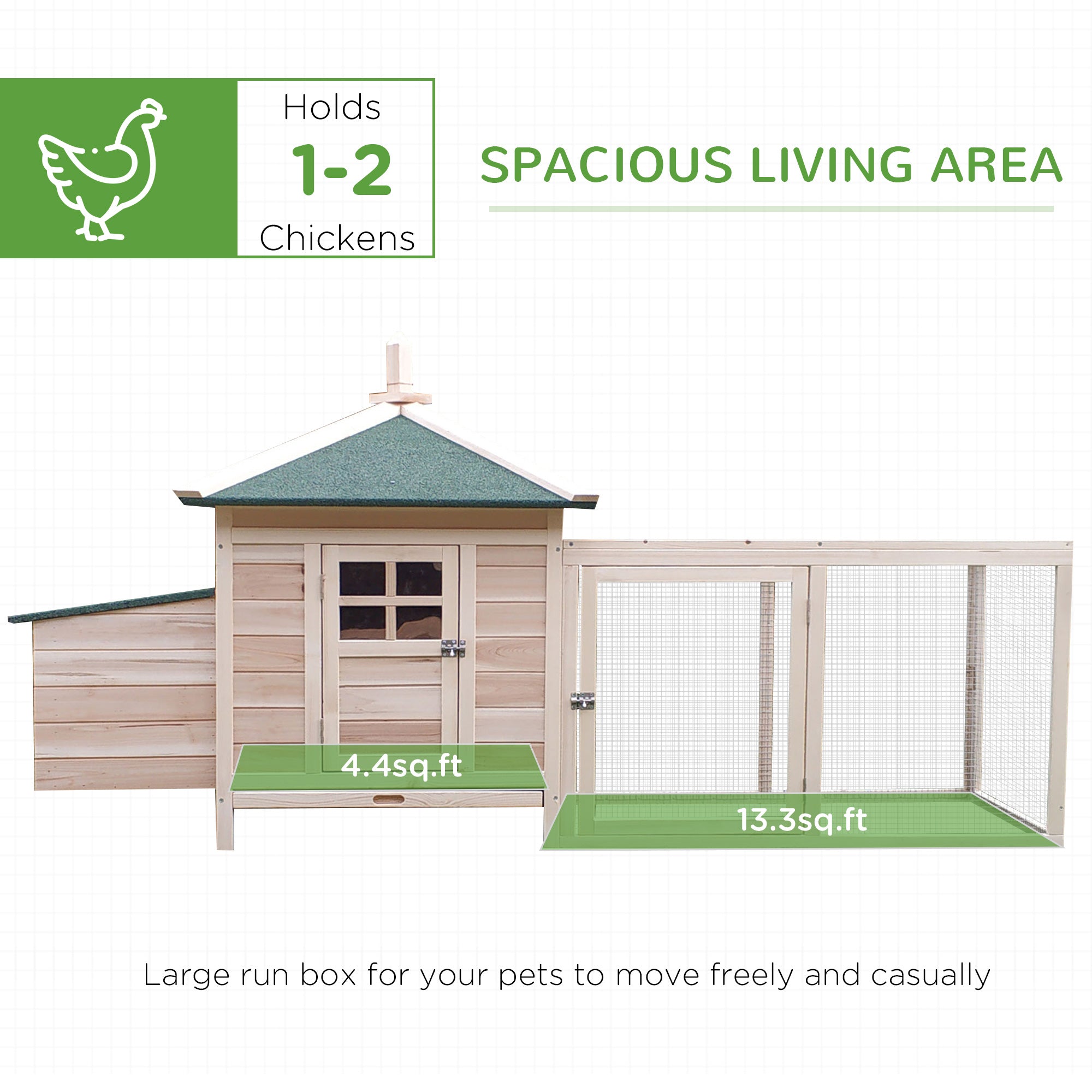 77" Wooden Chicken Coop with Nesting Box, Cute Outdoor Hen House with Removable Tray, Ramp Run, for Garden Backyard, Natural - Natural Wood - Image 4