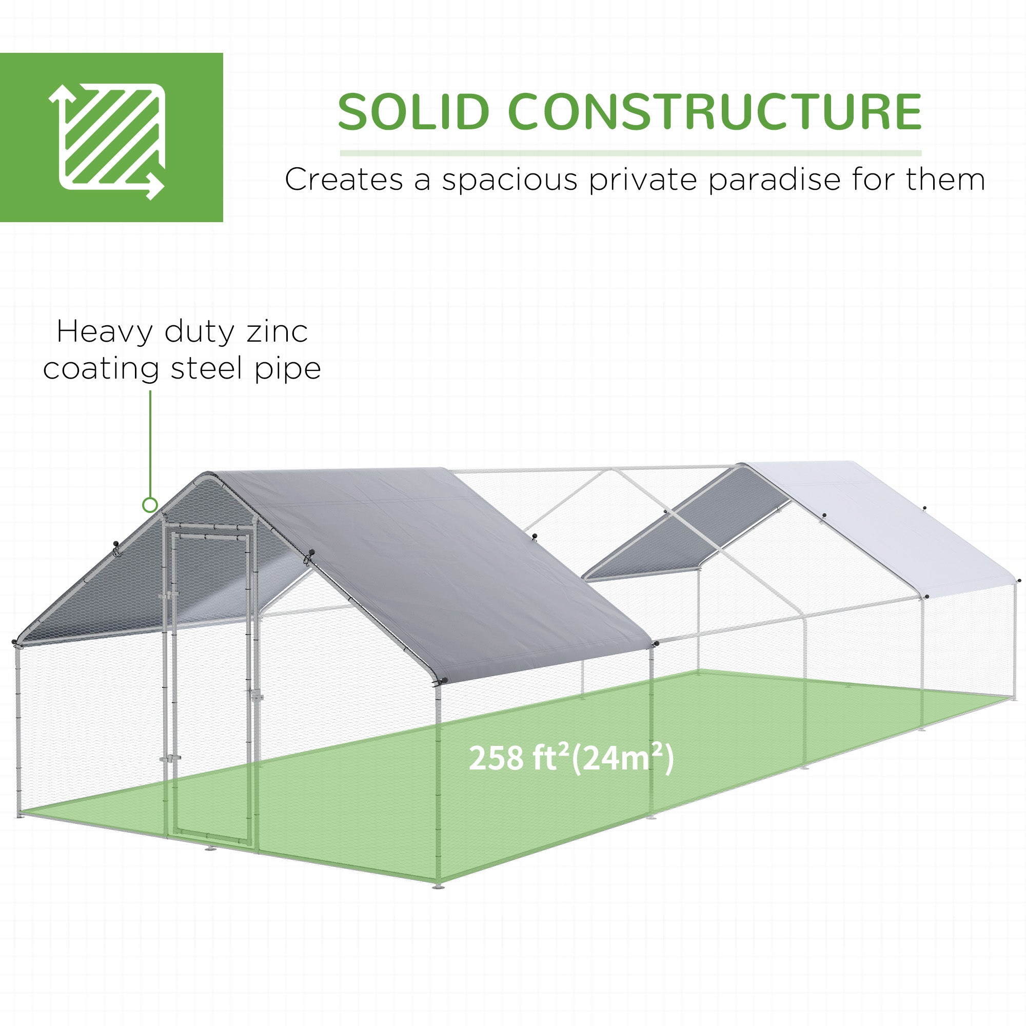 Large Chicken Coop Metal Chicken Run for Chickens with Waterproof and Anti-UV Cover, Spire Shaped Walk in Fence Cage Hen House for Outdoor and Yard Farm Use, 1.3" Dia, 9.8' x 26.2' x 6.4' - Silver - Image 6