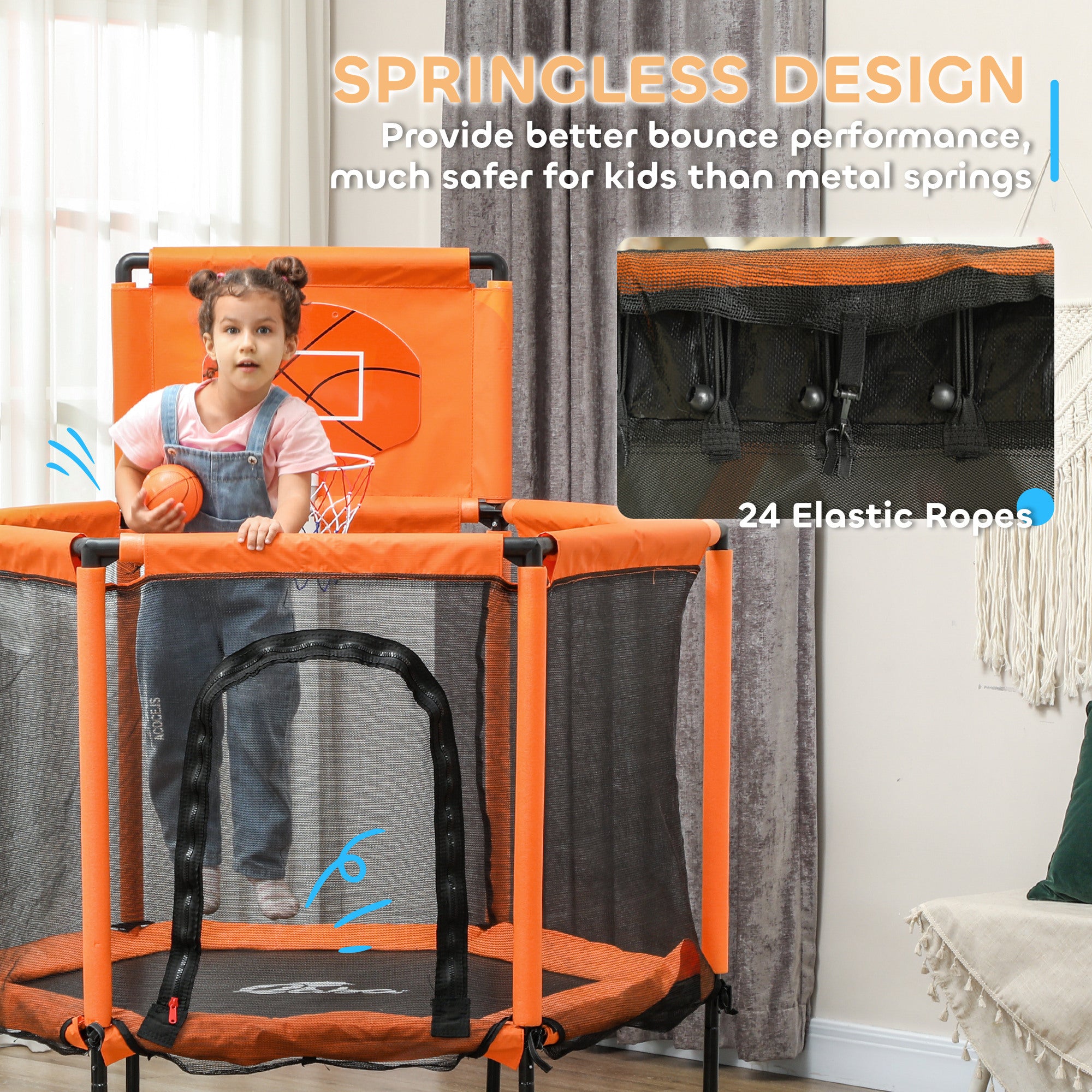 48" Kids Trampoline with Safety Enclosure Net, Basketball Hoop for Ages 3-6, Gifts for Boys & Girls, Orange