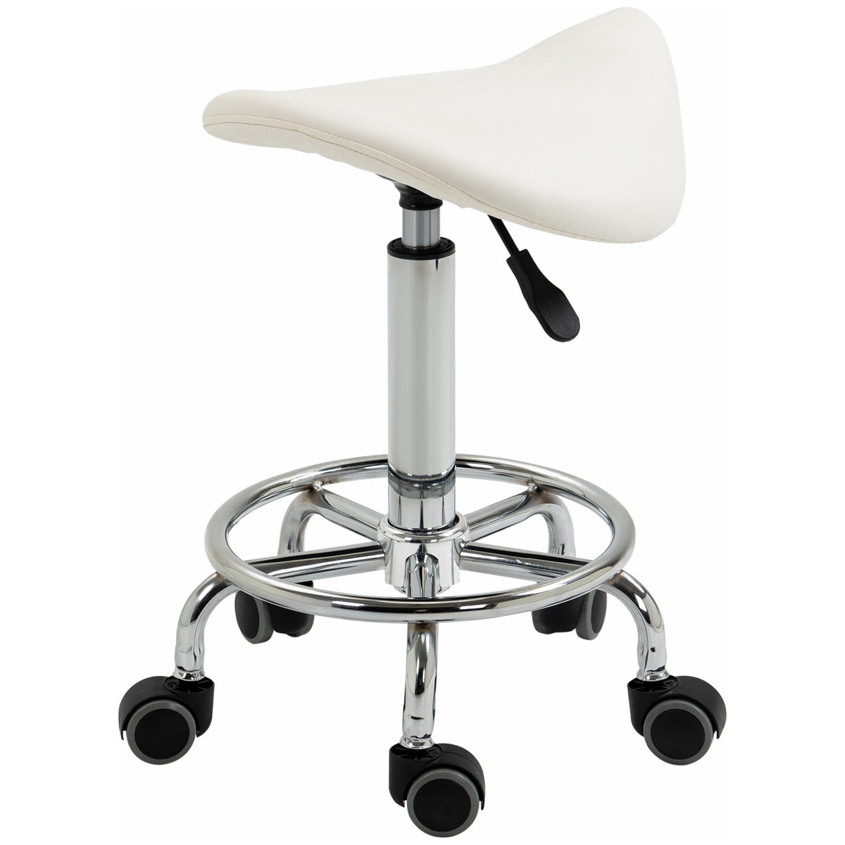 PU Leather Adjustable Stool, Rolling Saddle Stool with Wheels for Massage, Spa, Clinic, Beauty and Tattoo, White