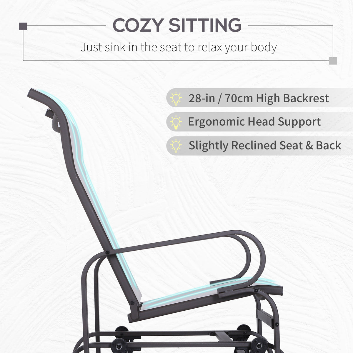 Gliding Lounger Chair, Single Rocker with Lightweight Metal & Mesh Construction, White