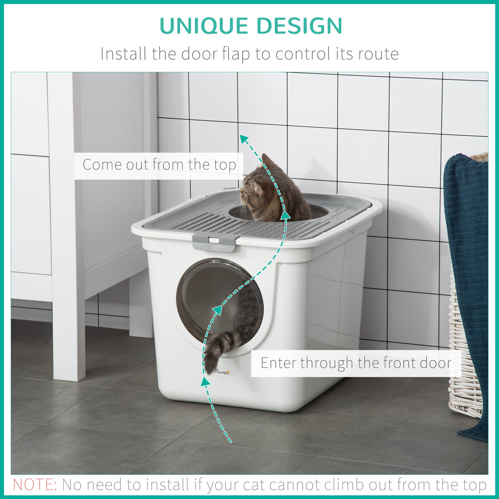 Covered Cat Litter Box, Easy Cleaning Kitty Litter Box with Front Entrance, Top Exit, Scoop, for Odor Control, White - White - Image 6