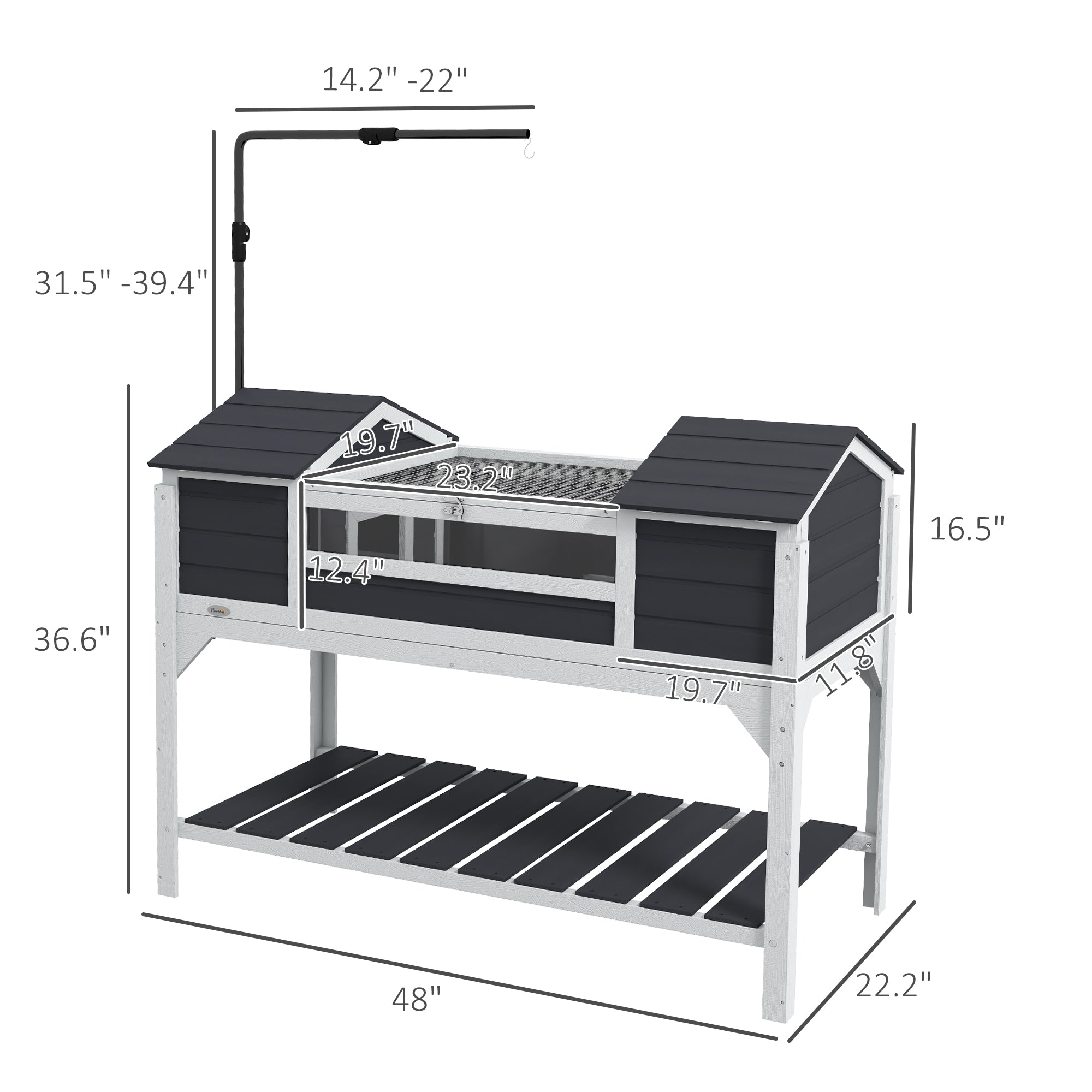 Tortoise Enclosure Tortoise House with Adjustable Lamp Holder Storage Shelf, Dual Main Houses, Openable Lid, Gray - Gray - Image 3