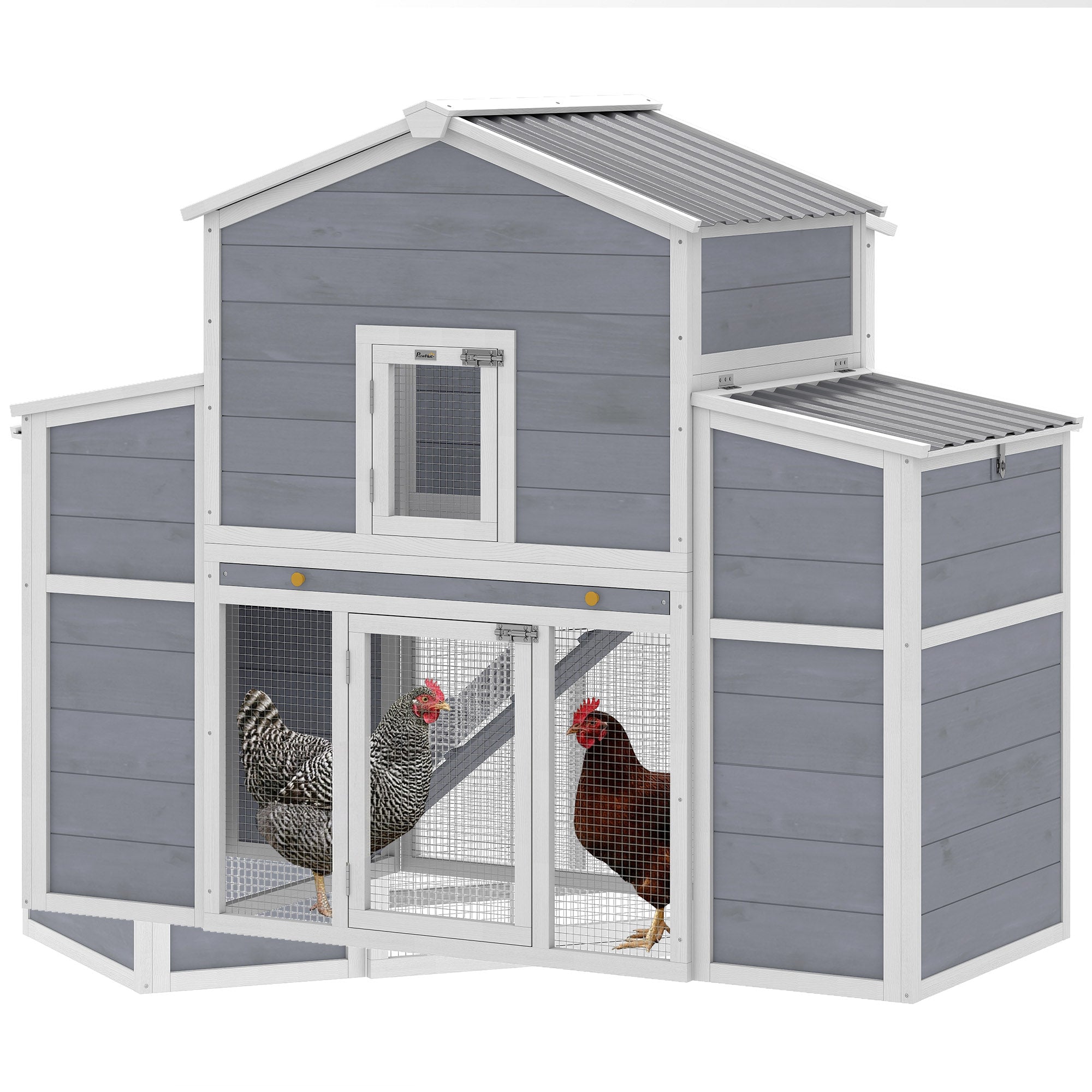 66.5" Large Chicken Coop, Wooden Chicken House with 2 Nesting Boxes, Sliding Tray & Ramp, for Backyard Farm