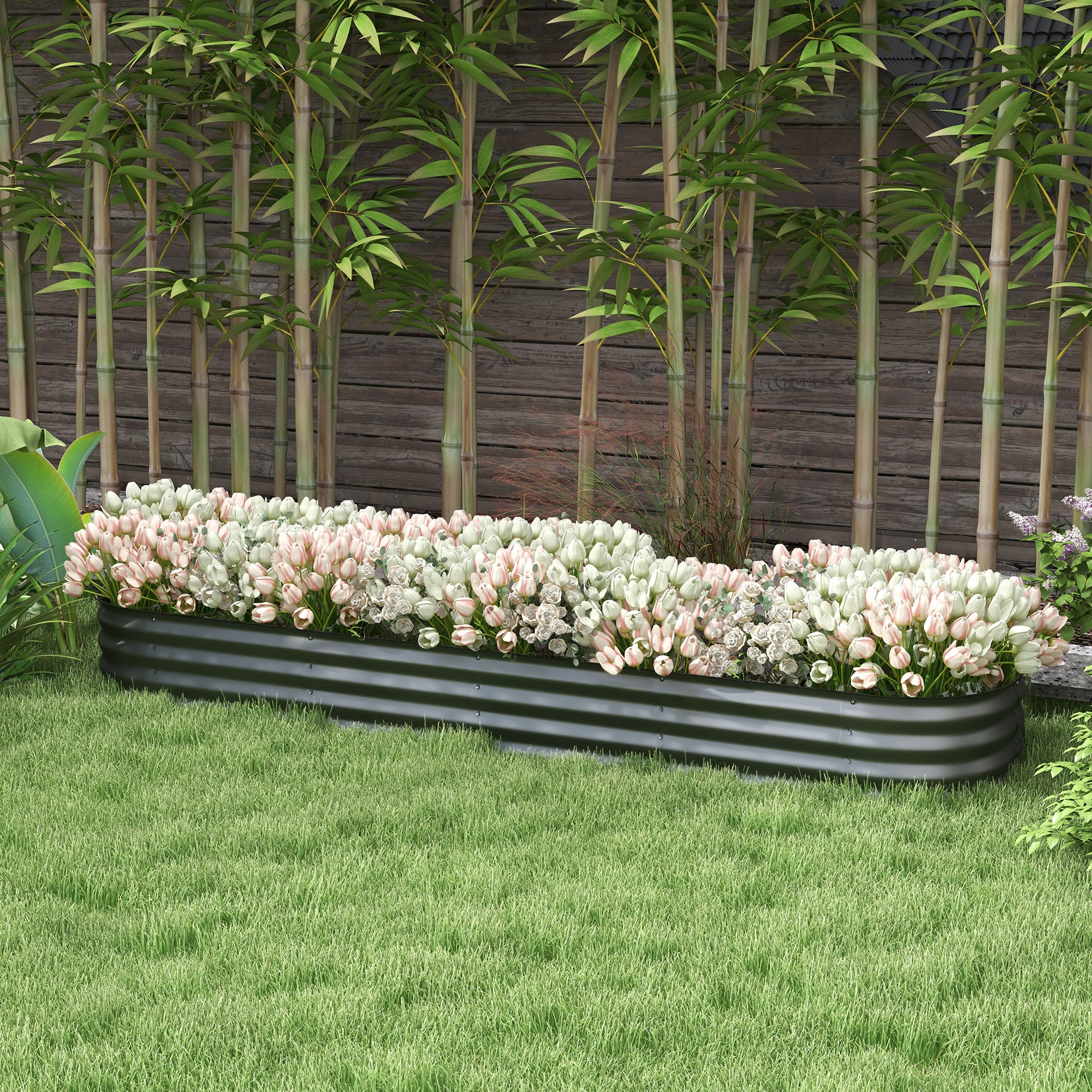 7.9' x 2' x 1' Galvanized Raised Garden Bed Kit, Metal Planter Box with Safety Edging, Dark Gray - Dark Gray - Image 2