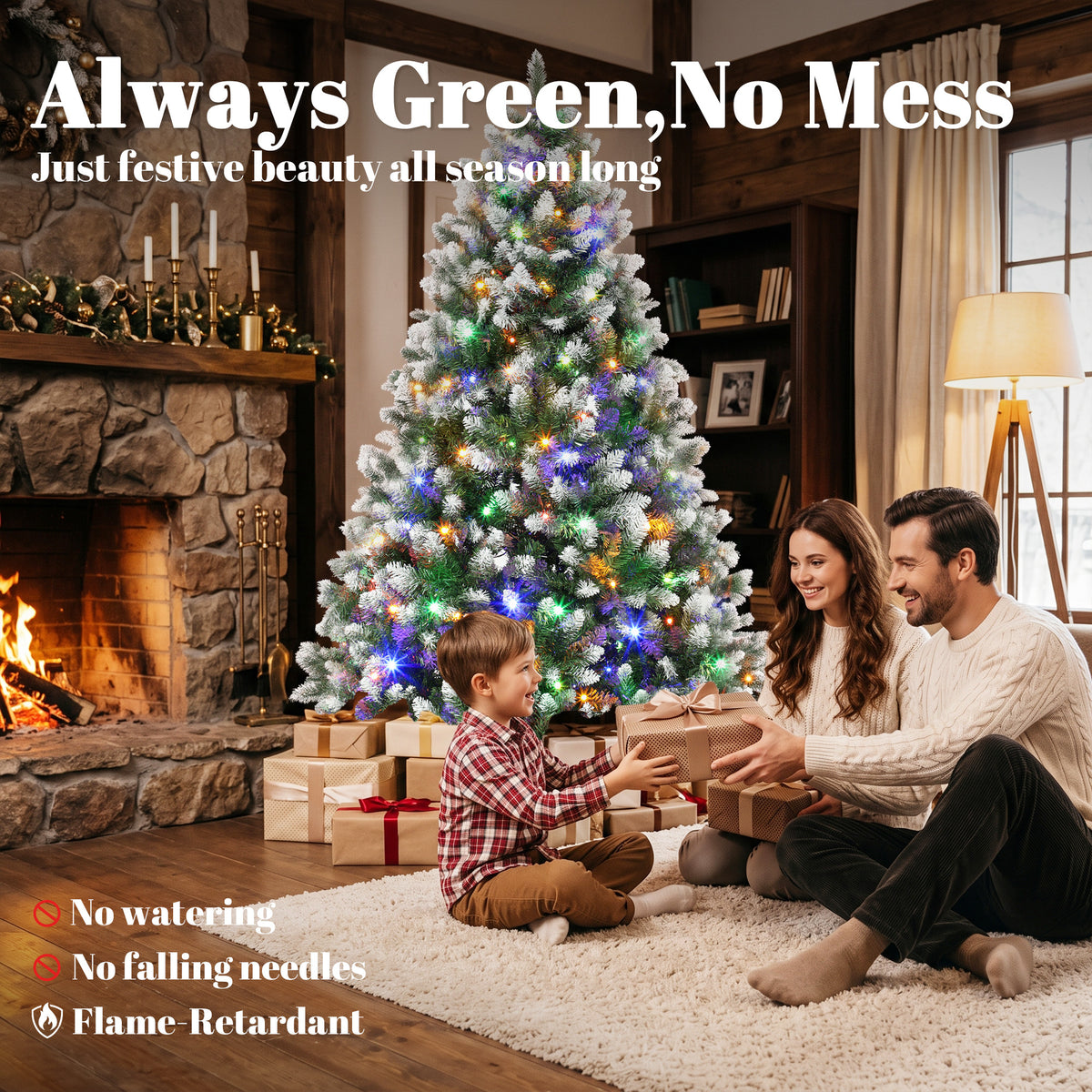 7.5ft Pre-lit Artificial Christmas Tree White-Tipped Hinged Full Xmas Tree with 1378 Tips
