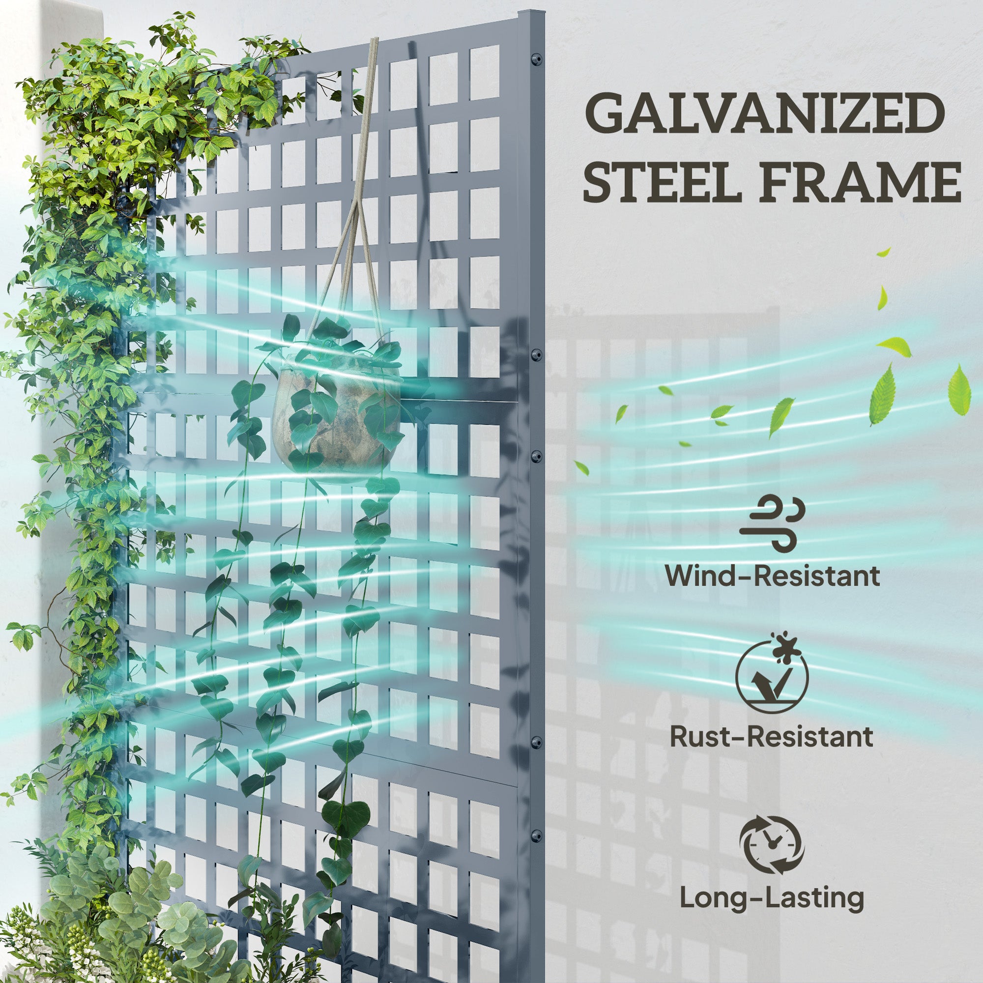 Galvanized Raised Garden Bed Planter Box with Trellis for Climbing Plants, Vegetable, Vines, 43" x 16" x 70", Gray - Gray - Image 4