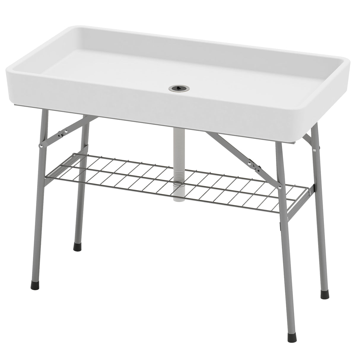 3.4ft Folding Ice Cooler Table with Drain, Fill and Chill Table Outdoor Table Cooler with Storage Shelf, Drink Cooler for Parties Picnic BBQ Camping Wedding, White
