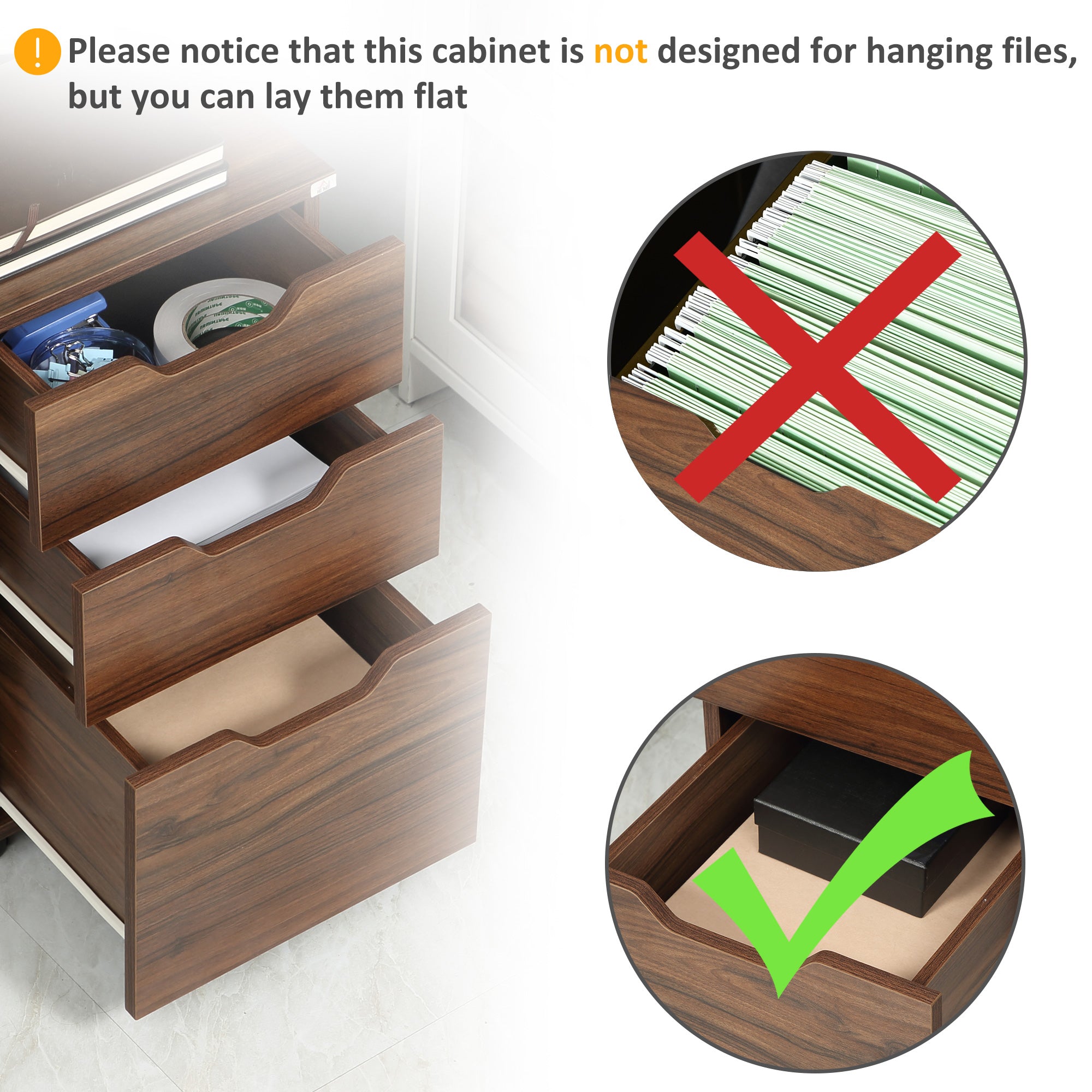 3 Drawer Mobile File Cabinet, Rolling Printer Stand, Vertical Filing Cabinet, Brown Wood Grain