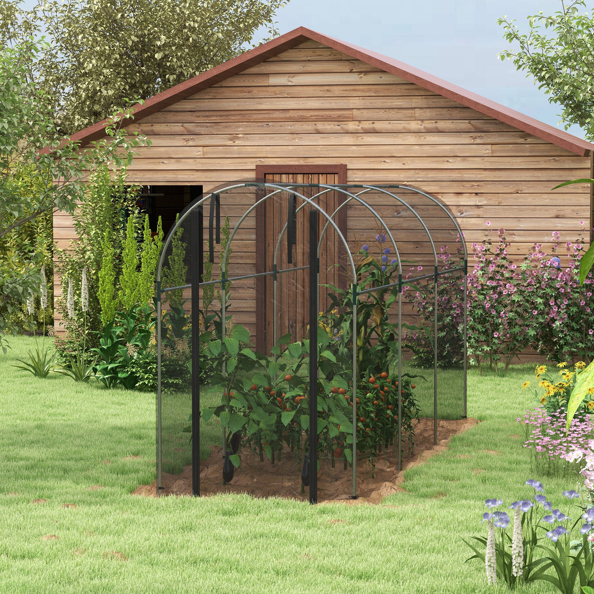 Galvanized Steel Crop Cage, Plant Protection Tent with Zippered Door, 4' x 12', Black - Black - Image 8