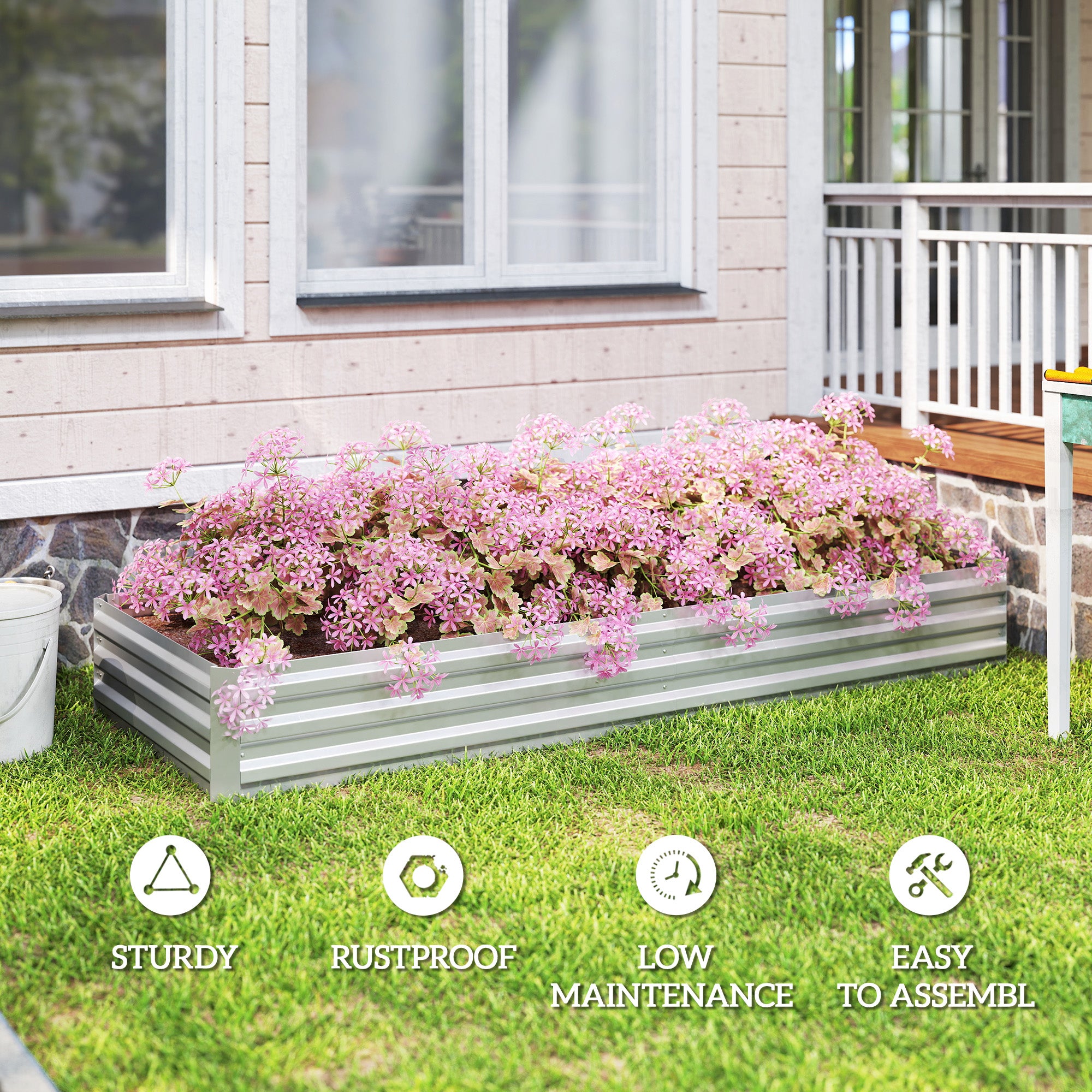 95" x 36" x 12" Galvanized Raised Garden Bed, Easy DIY and Cleaning for Growing Flowers, Herbs, Succulents, Silver - Silver - Image 6