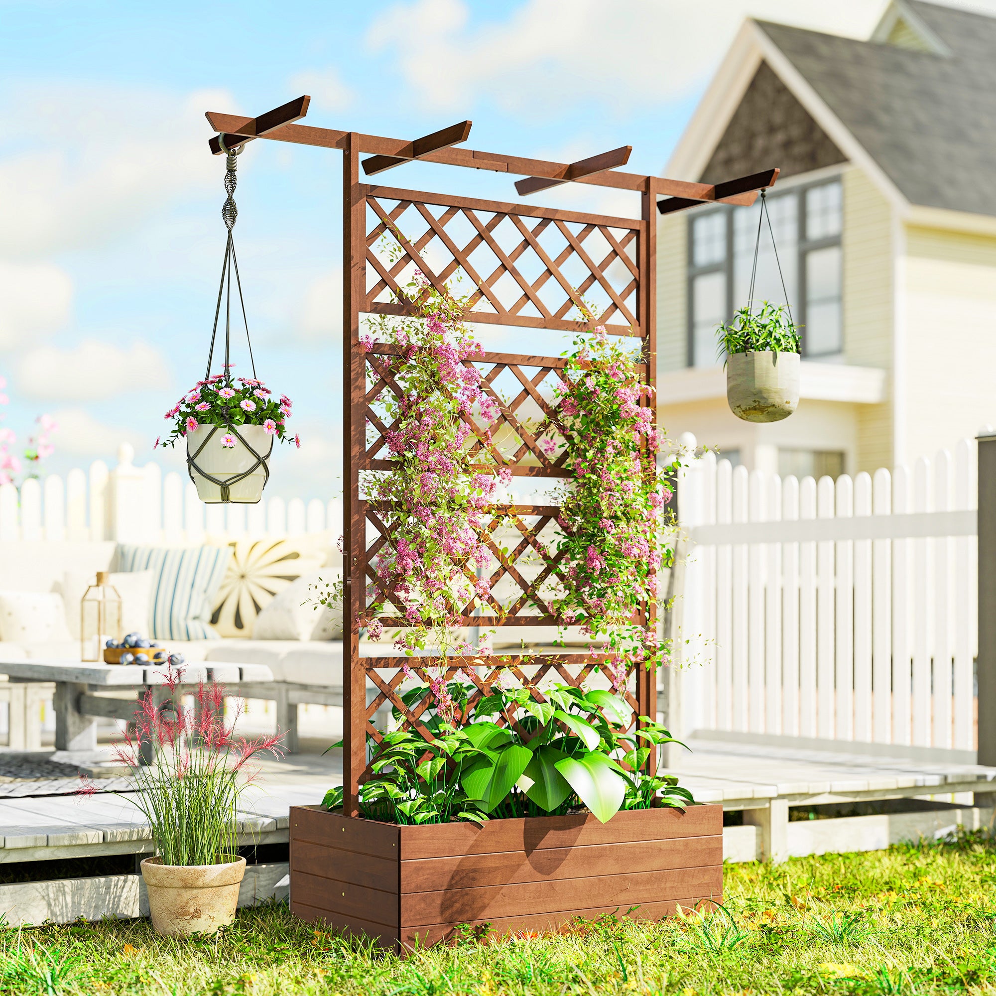 Wooden Trellis Planter Box, Raised Garden Bed to Grow Vegetables, Herbs and Flowers - Orange - Image 7