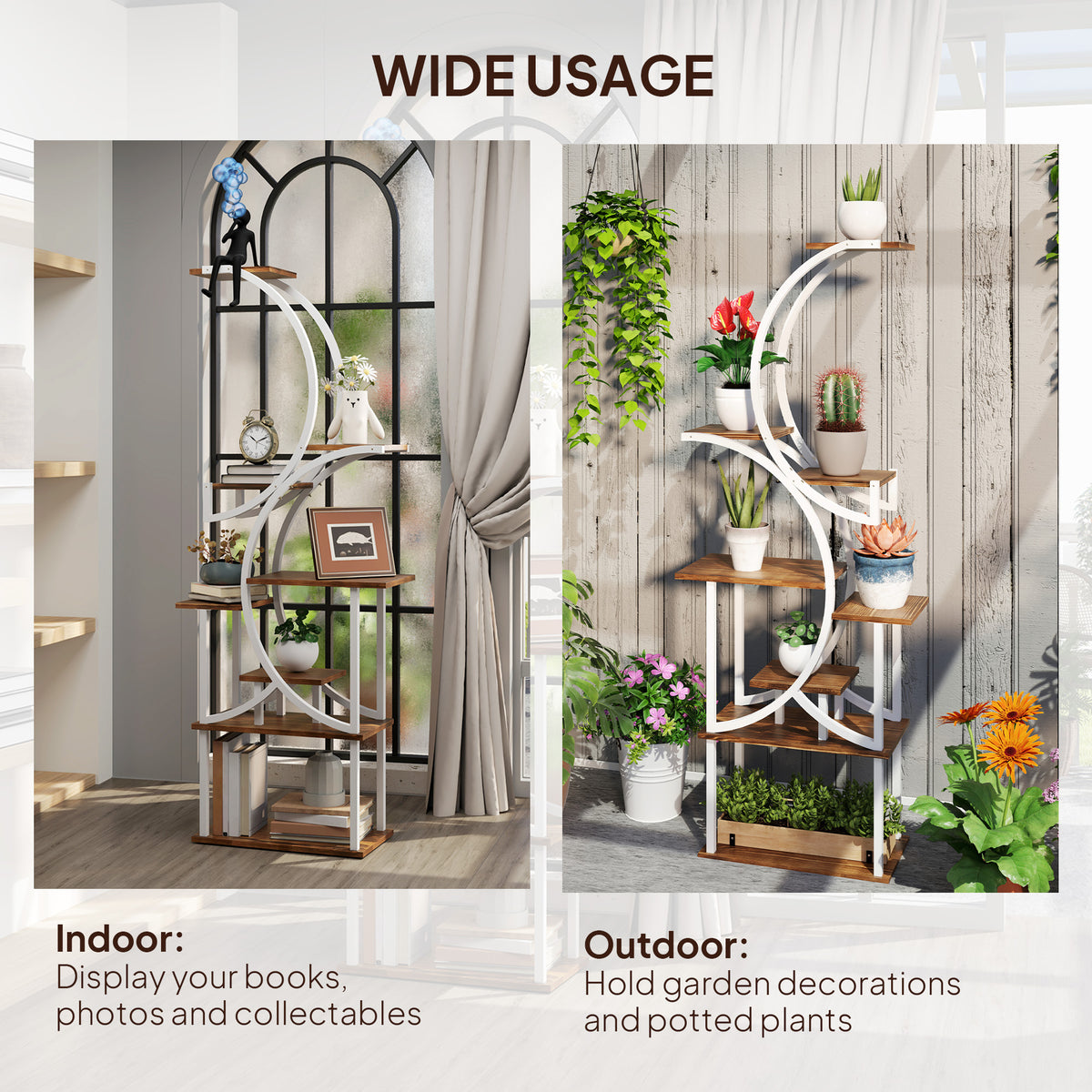 Plant Stand Indoor, 8 Tier 62" S-Shaped Plant Shelf, Corner Plant Rack for Multiple Plants, Carbonised Finish