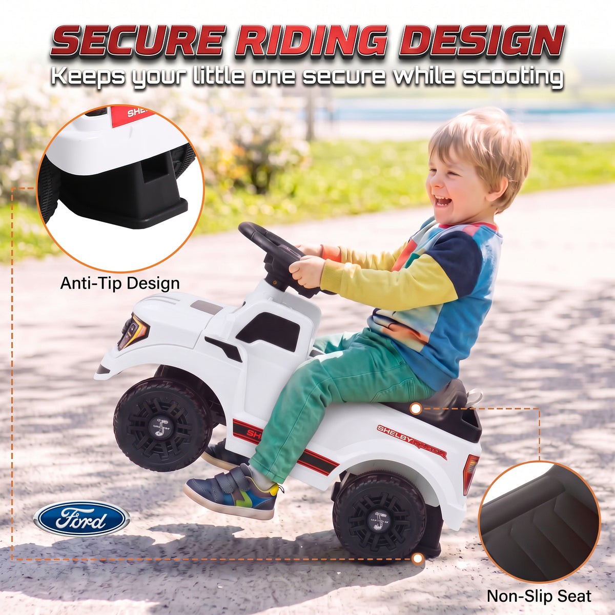 Ride on Push Car, Licensed Shelby Foot to Floor Sliding Toddler Toy with Trailer, Lift-Up Hood for 18-72 M, White