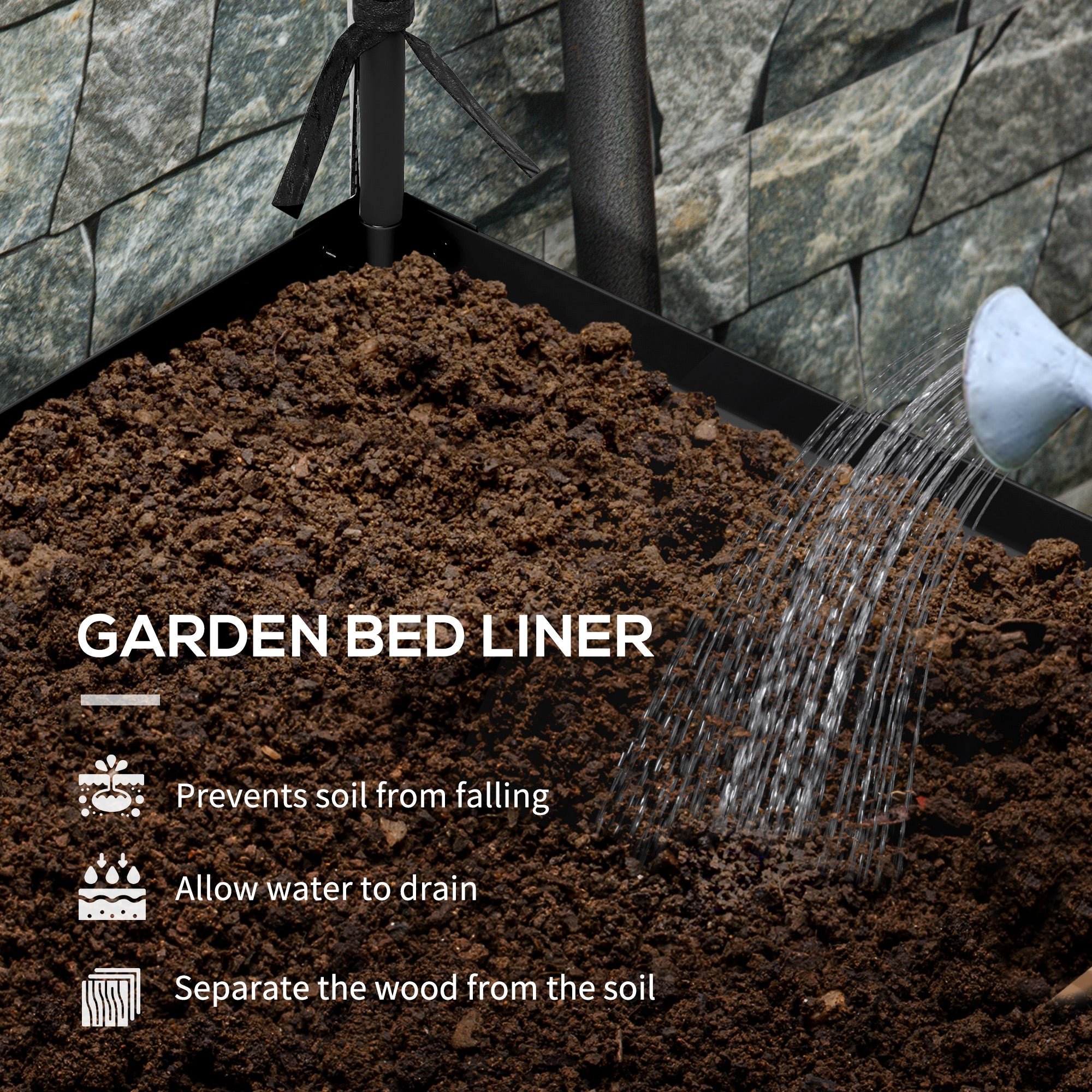 Raised Garden Bed with Legs and Cover, Metal Elevated Planter Box with Bottom Shelf and Liner for Vegetables, Black - Black - Image 6