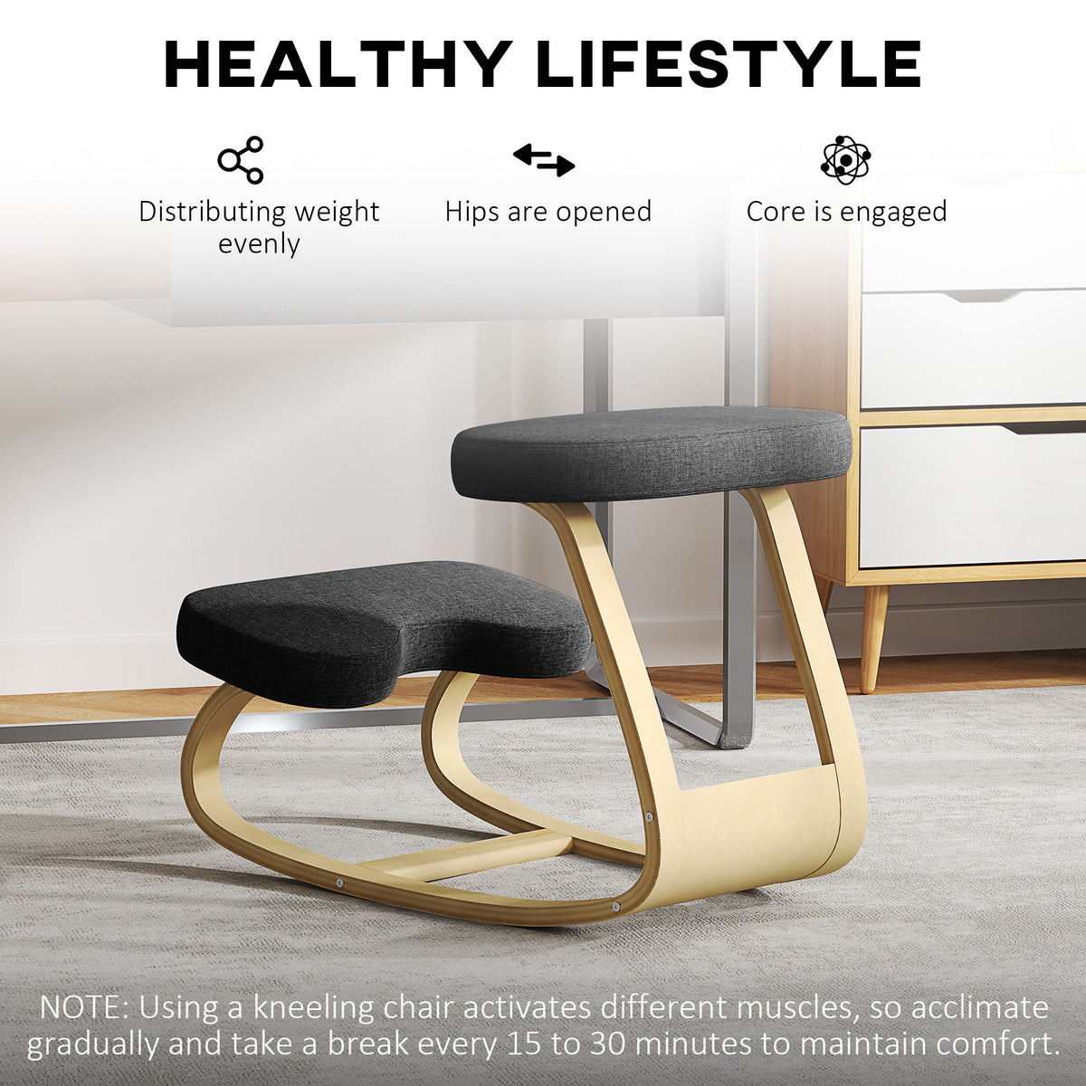 Ergonomic Kneeling Chair with Wood Frame, Posture Support Desk Chair for Home Office, 264 lb Capacity, Black