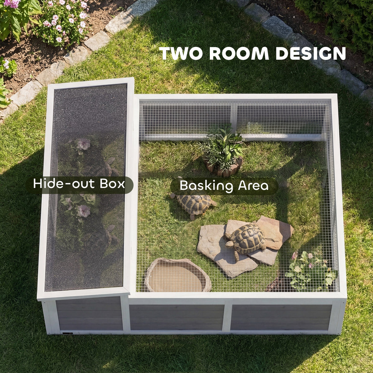 Tortoise Habitat Openable Top Wooden Tortoise Enclosure Run Area and Clear Window Dark Gray