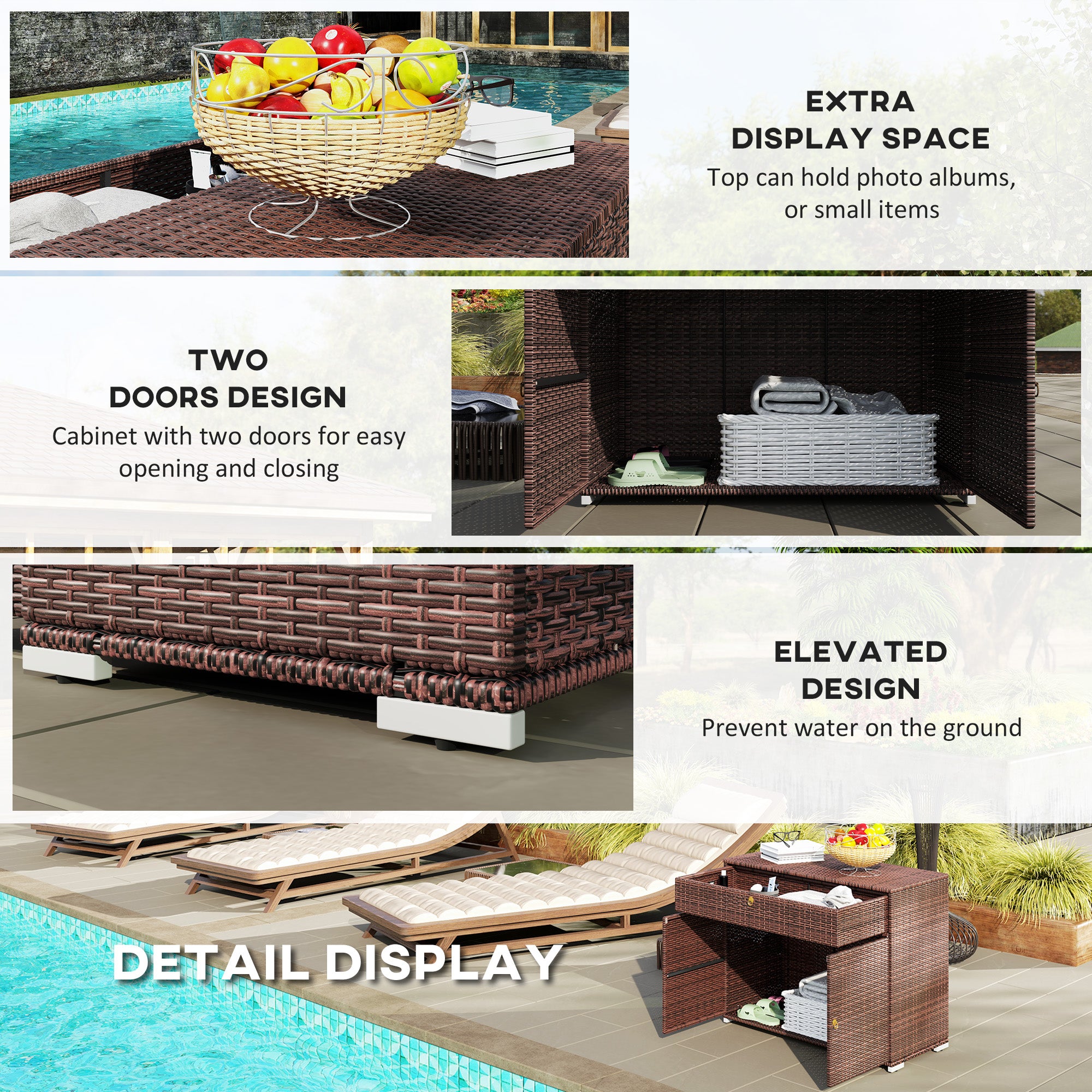 Outdoor Storage Cabinet, Waterproof PE Rattan Cabinet with Drawer for Indoor, Outdoor Swimming Pool, Mixed Brown - Brown - Image 6