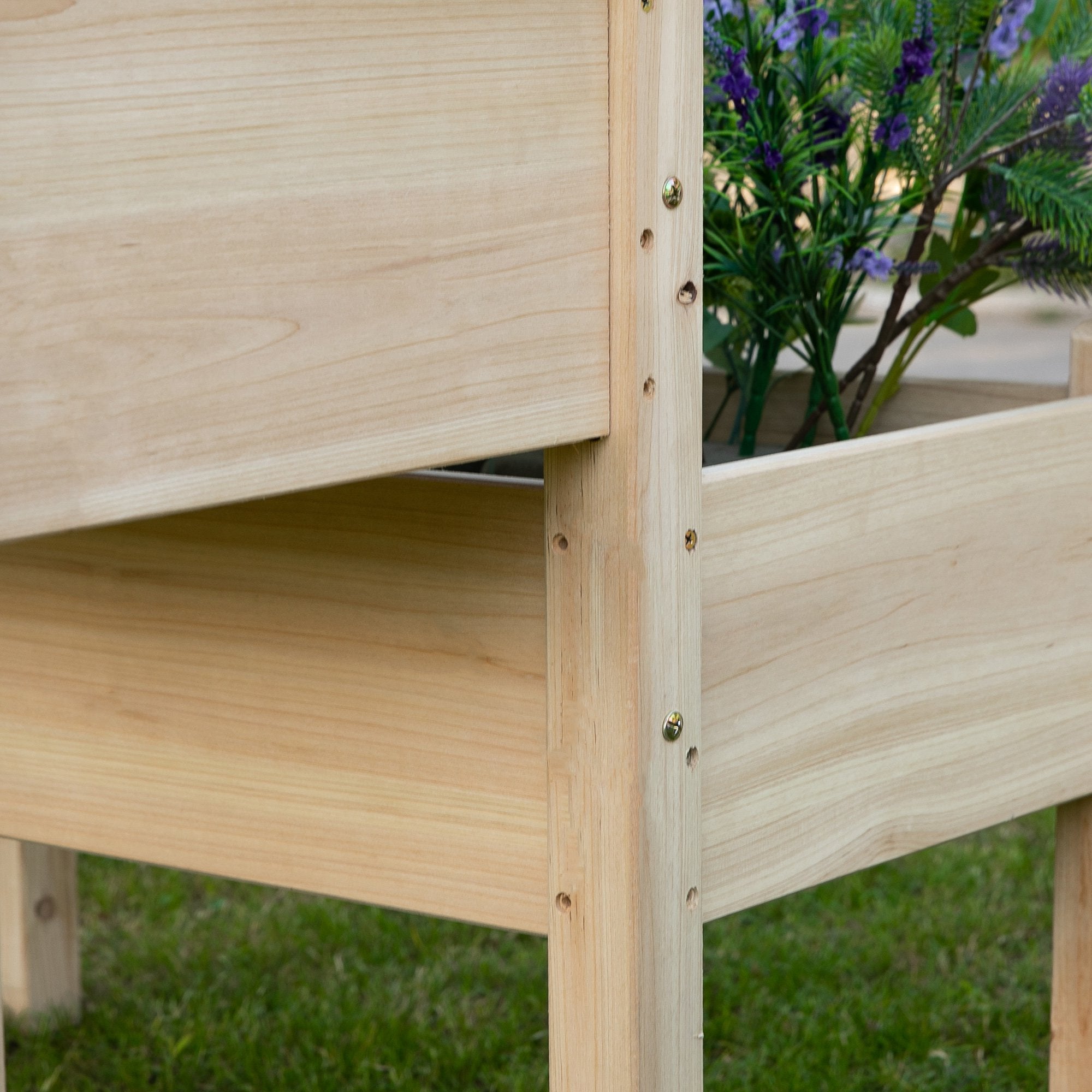 Raised Garden Bed, 2-Tier Wood Planter Stand Plant Grow Box, 34"x34"x28" - Natural - Image 7